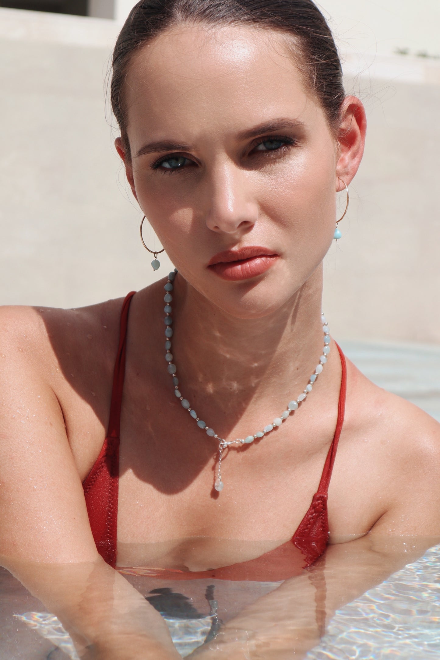 Blue Morganite Necklace | OT Toggle | 925 Sterling Silver | Gemstone Jewellery