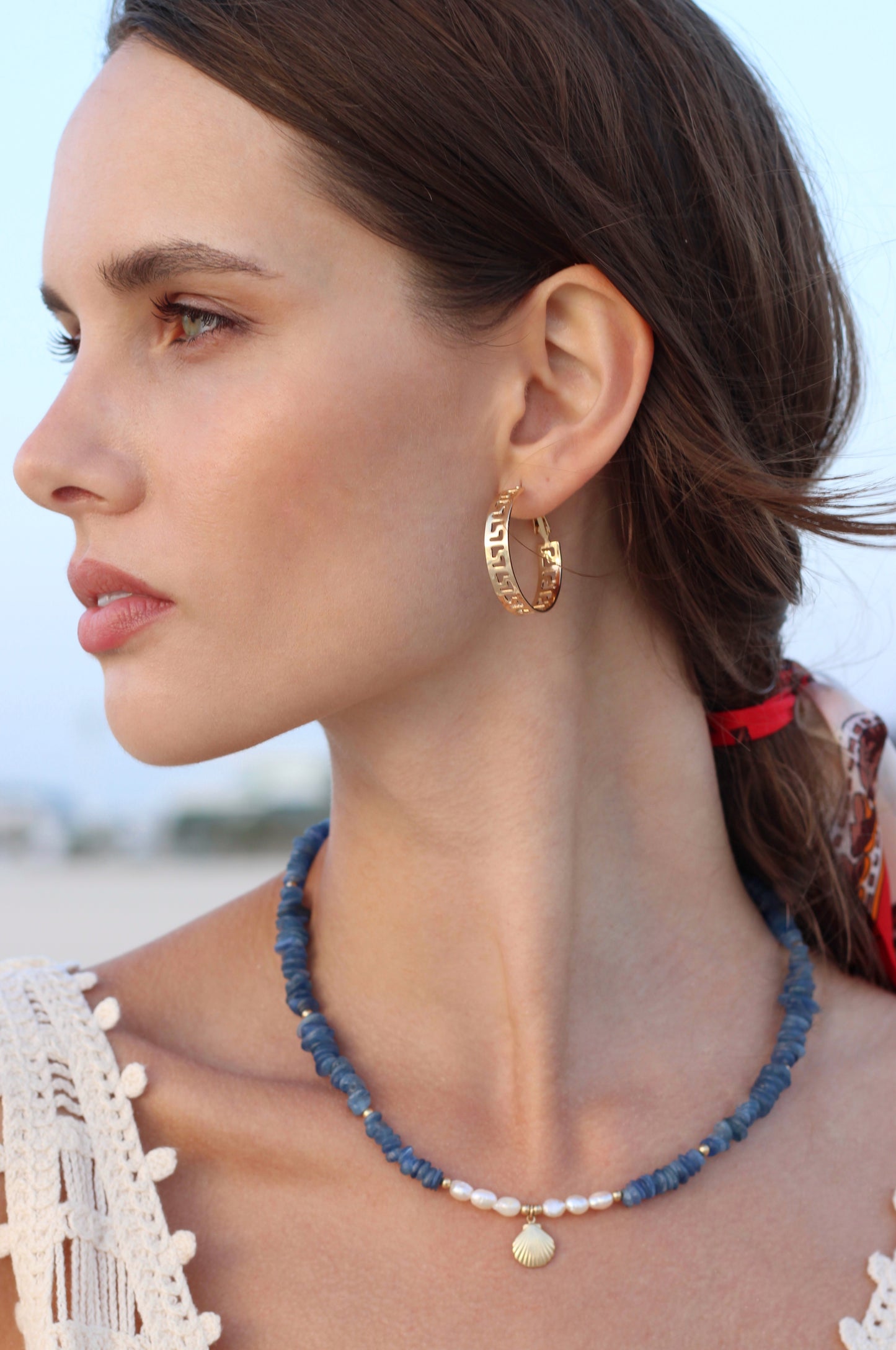 Kyanite Necklace | Freshwater Pearl | 14k Gold-Filled | Shell Pendant