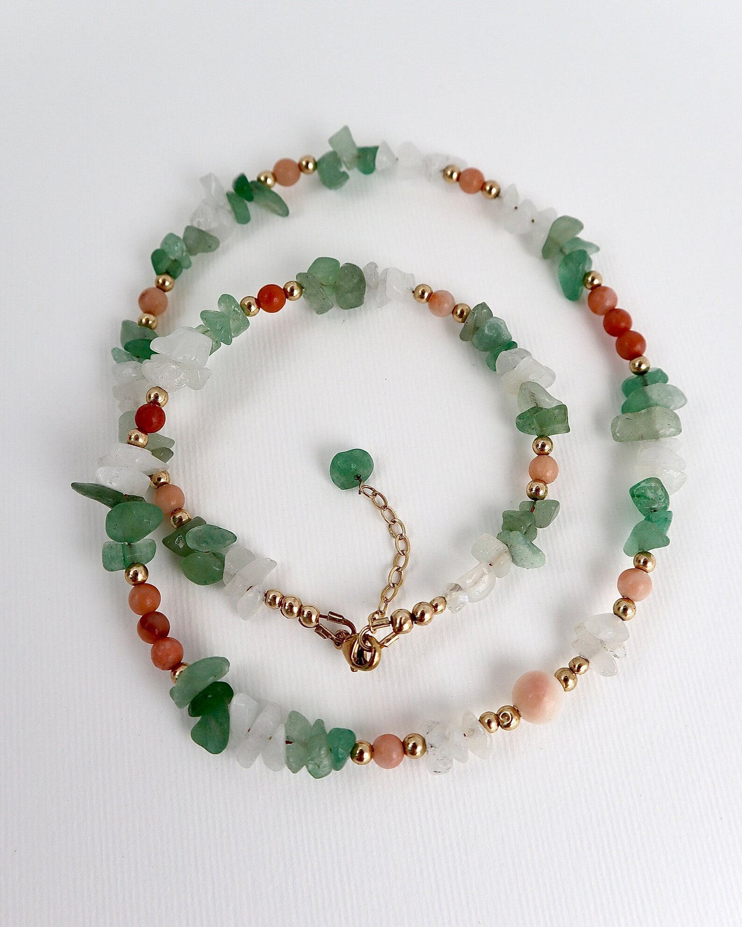 Pink Aventurine + green & white Jade | 14k Gold Filled Beads - Nalika Jewelry