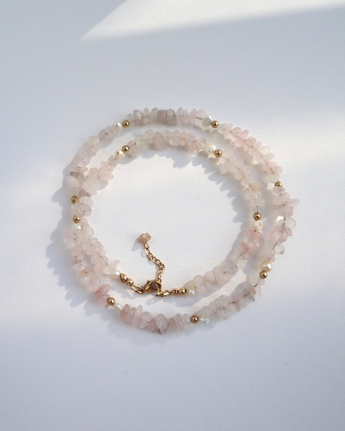 Rose Quartz Necklace | Freshwater Pearl | 14k Gold-Filled - Nalika Jewelry