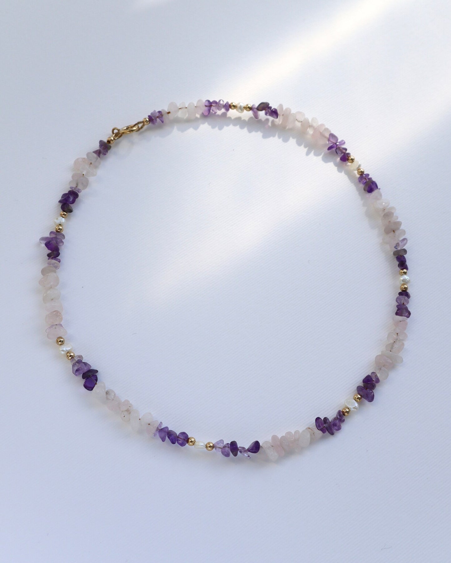 Rose Quartz & Amethyst Necklace | Freshwater Pearls | 14K Gold-Filled - Nalika Jewelry