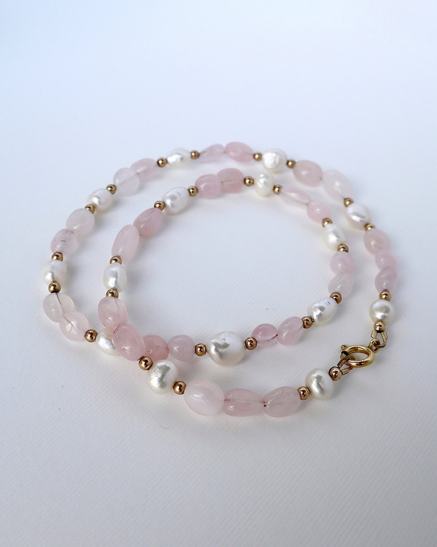 Rose Quartz Necklace | Freshwater Pearl | 14k Gold-Filled - Nalika Jewelry