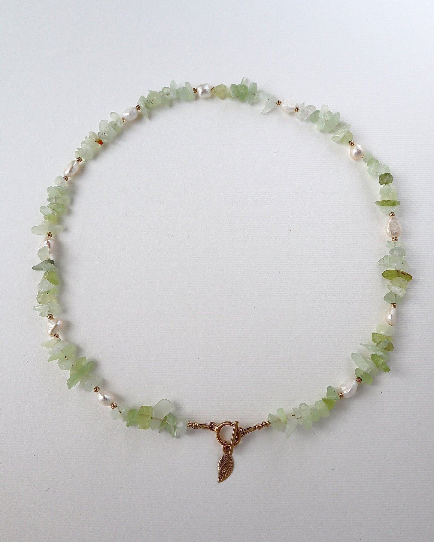 Prehnite & Freshwater Pearl Necklace | 14k Gold-Filled | OT Toggle - Nalika Jewelry