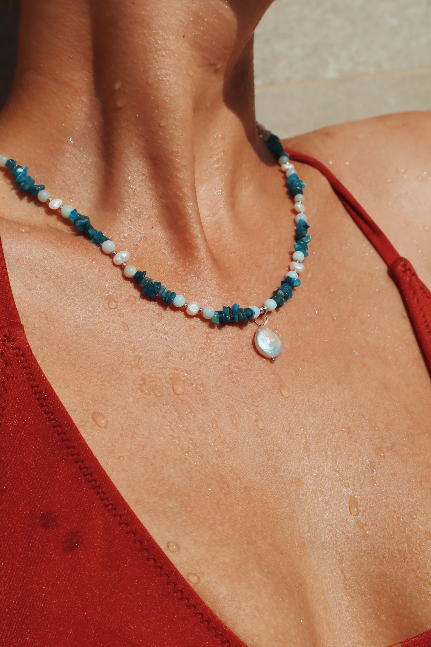 Aquamarine & Amazonite Necklace | Freshwater Pearls | 925 Sterling Silver