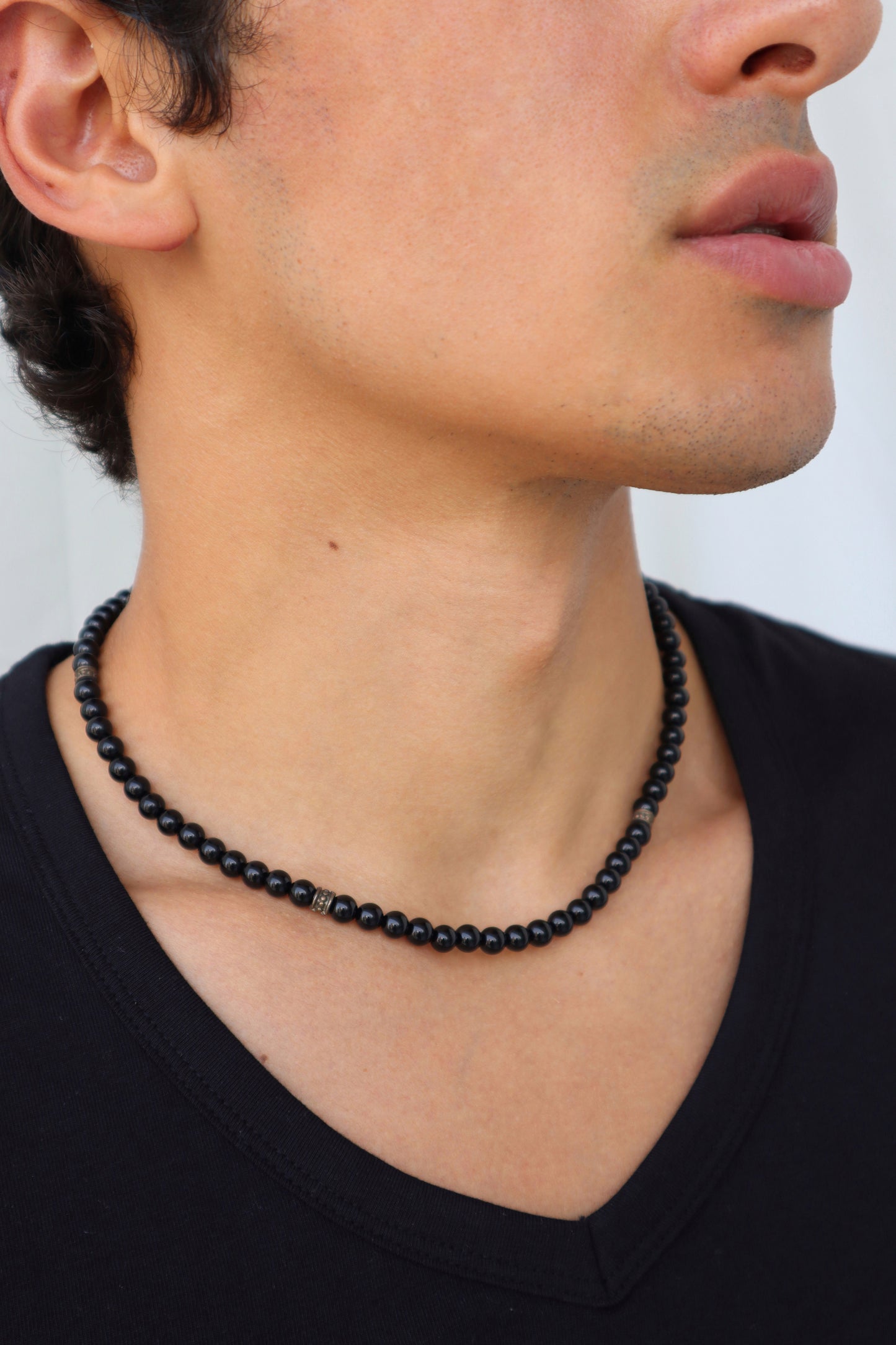 Mens Shiny Onyx beaded Necklace