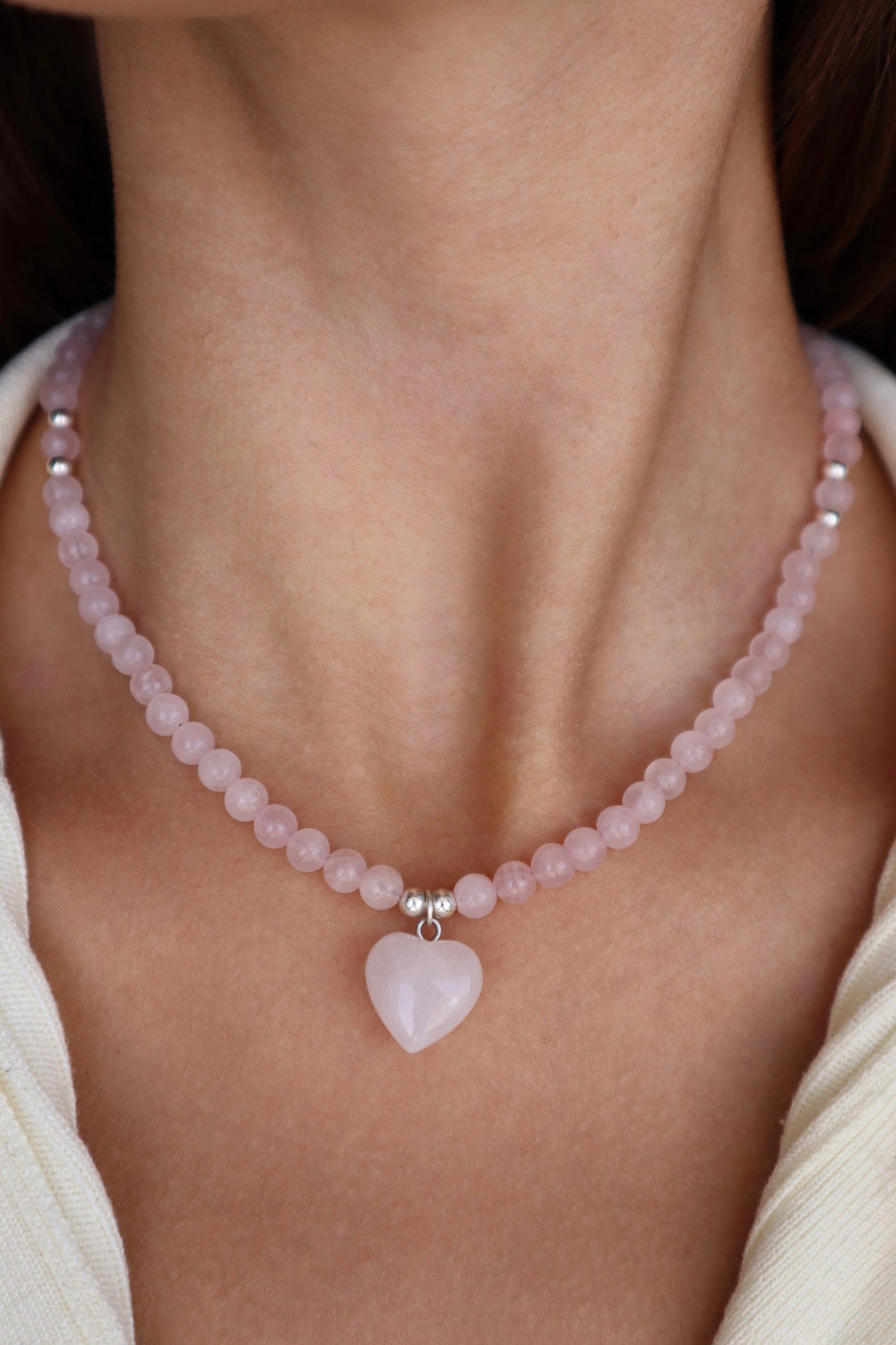 Rose Quartz Necklace with Heart Pendant | 925 Sterling Silver