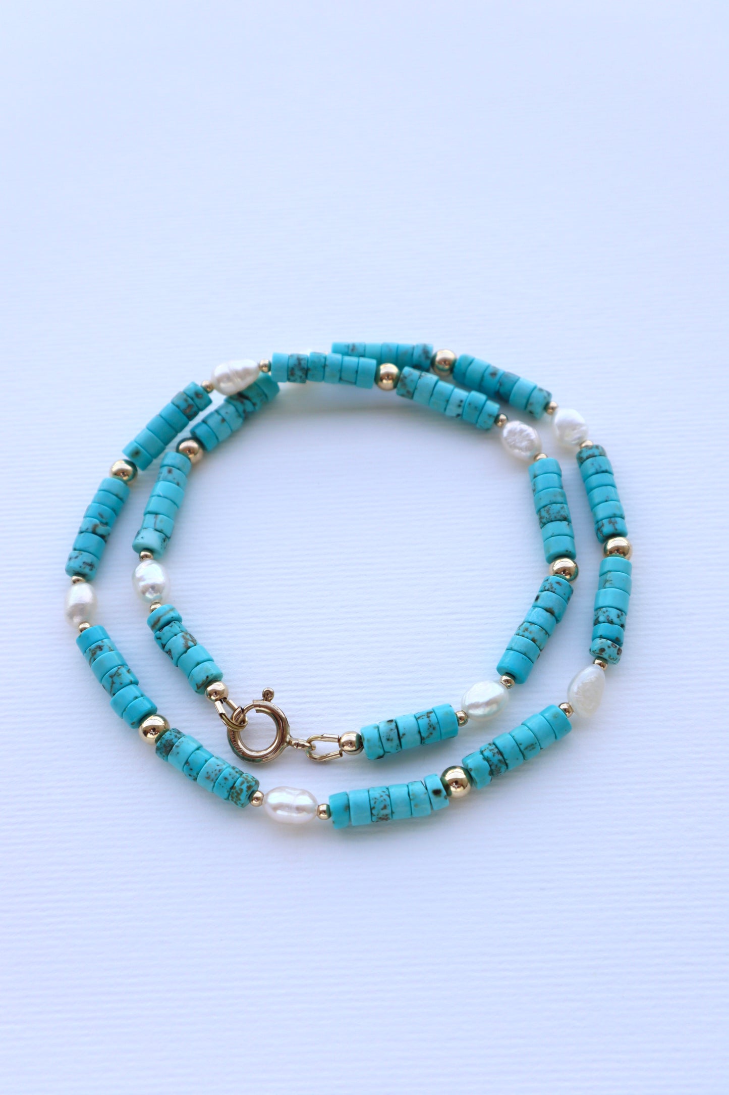 Turquoise & Freshwater Pearls Necklace | 14k Gold-Filled