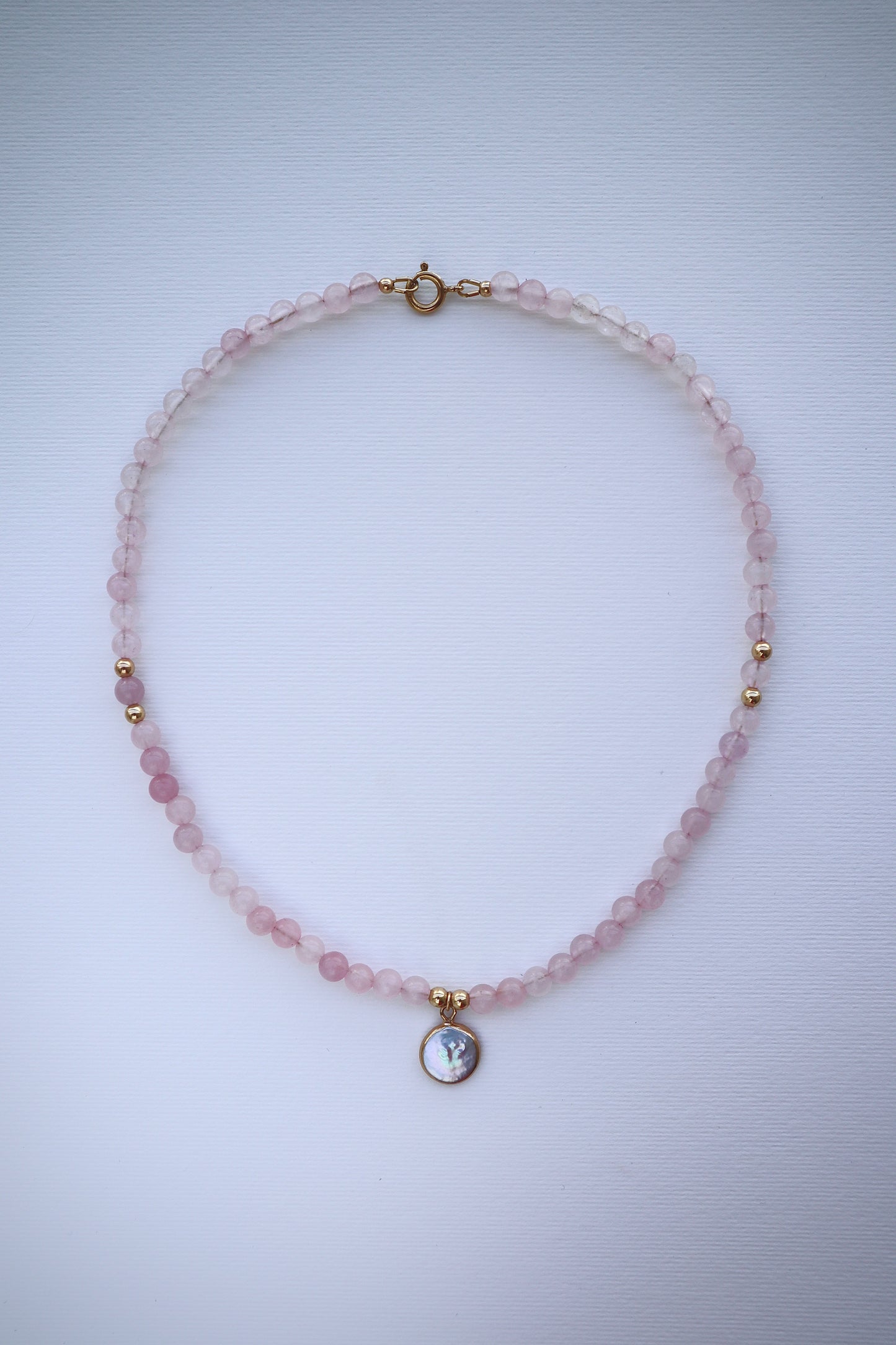 Rose Quartz Necklace with Mother of Pearl Pendant | 14k Gold-Filled