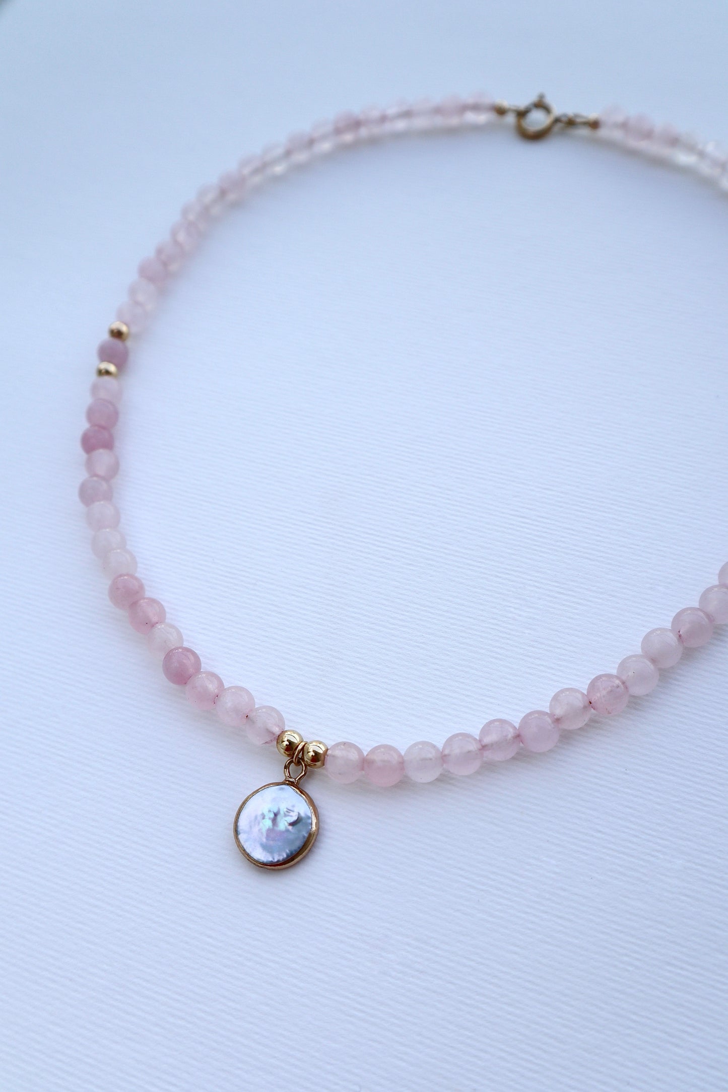 Rose Quartz Necklace with Mother of Pearl Pendant | 14k Gold-Filled