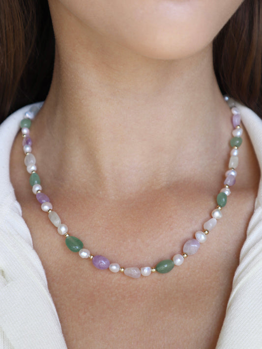 Green Aventurine + Amethyst + Moonstone | 14K Gold-Filled | Freshwater Pearl - Nalika Jewelry