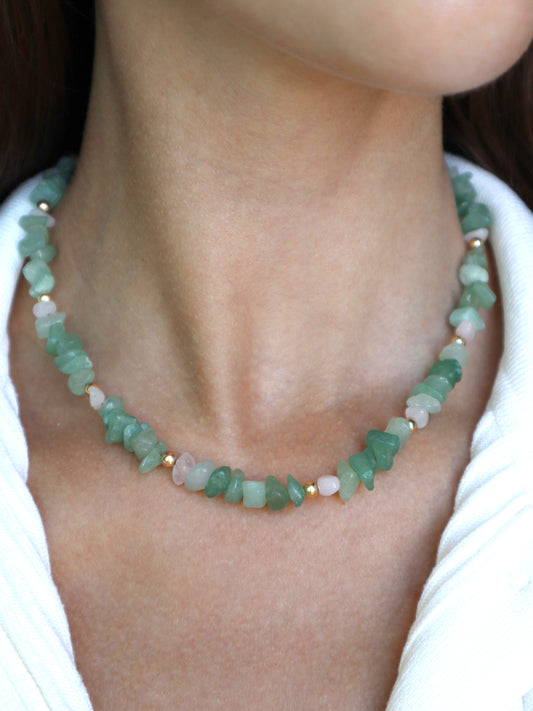 Green Aventurine + Rose Quartz | 14K Gold Filled Jewelry - Nalika Jewelry