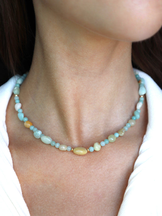 Amazonite Necklace | 14k Gold-Filled Beads - Nalika Jewelry