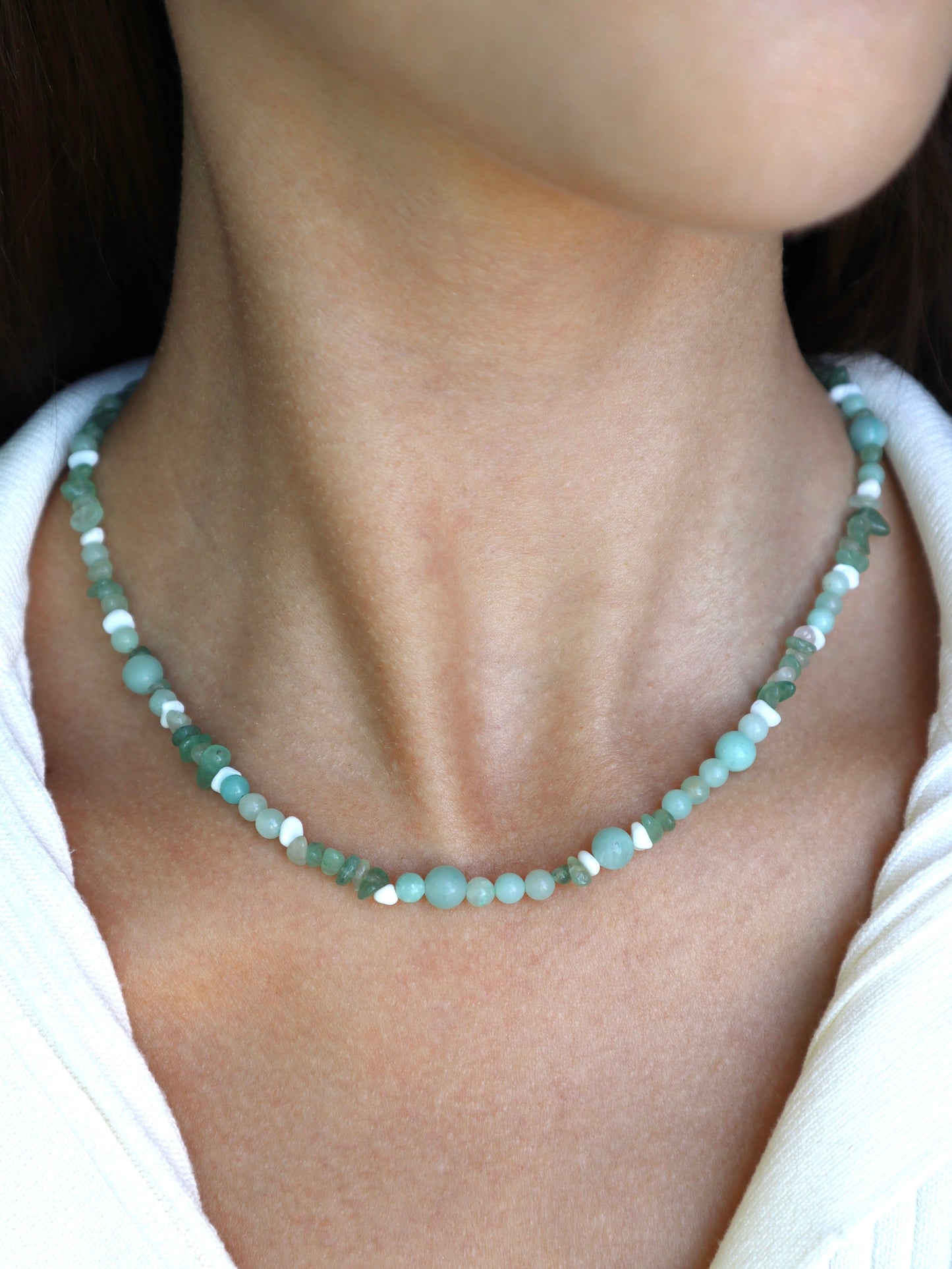 Green Aventurine & White Coral Necklace | 14k Gold-Filled - Nalika Jewelry