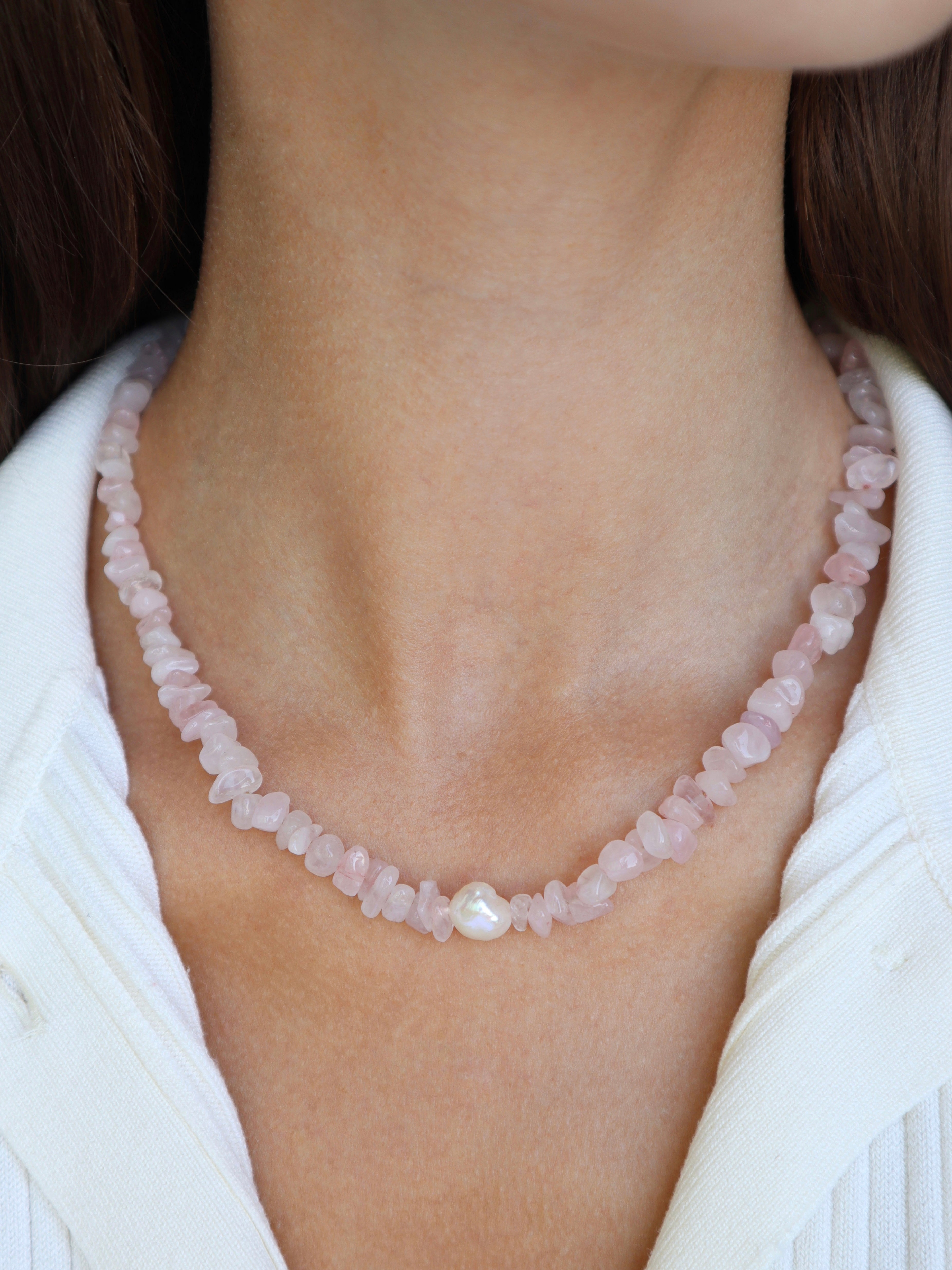 14k good Rose Quartz Beaded Necklace