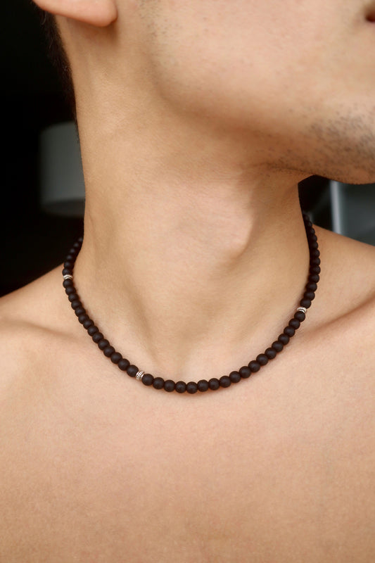 Mens matte Onyx beaded Necklace - Nalika Jewelry