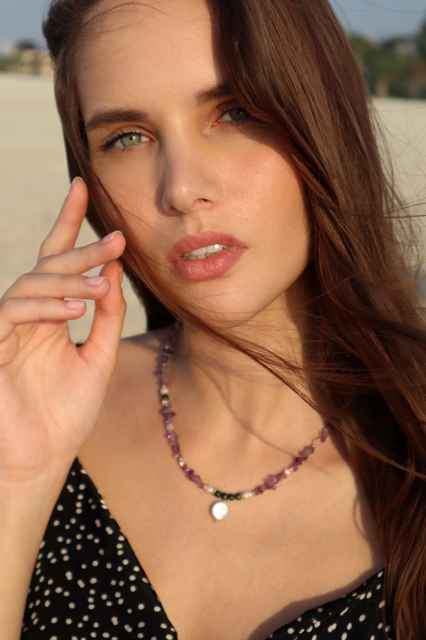 Amethyst & Indian Agate Necklace | Freshwater Pearls | 925 Sterling Silver | Gemstone Jewelry