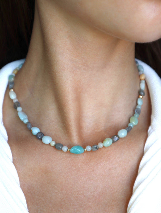 Amazonite & Moonstone Necklace | 14k Gold-Filled - Nalika Jewelry