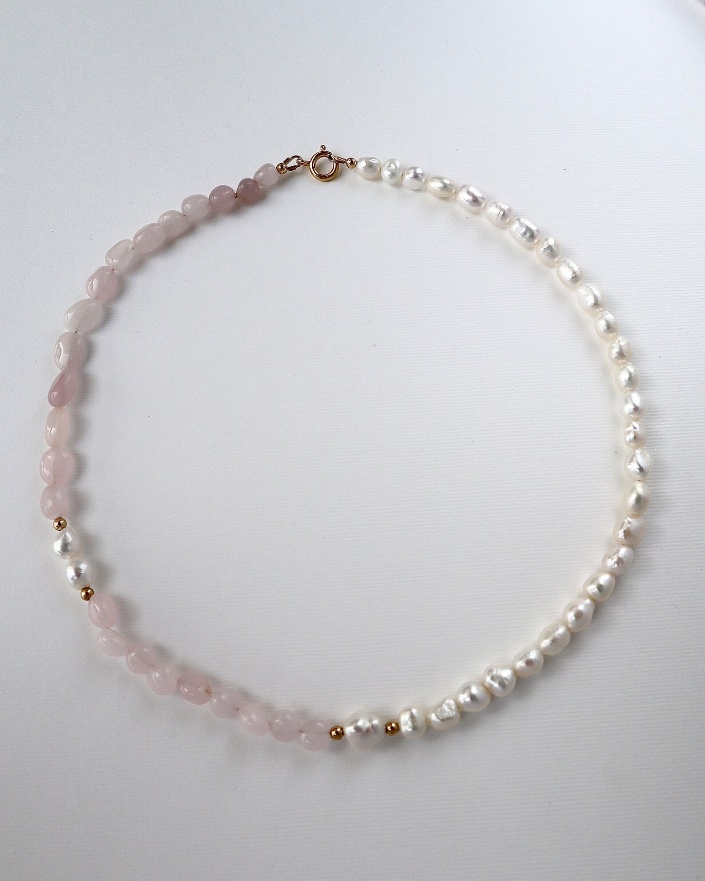 Rose Quartz Necklace | 14k Gold-Filled | Freshwater Pearl - Nalika Jewelry