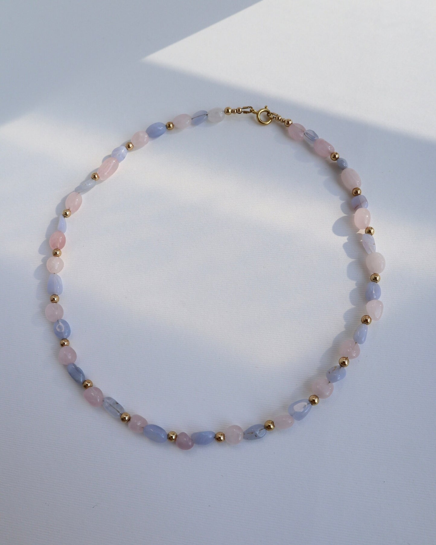 Rose Quartz & Blue Lace Agate Necklace | 14k Gold-Filled - Nalika Jewelry