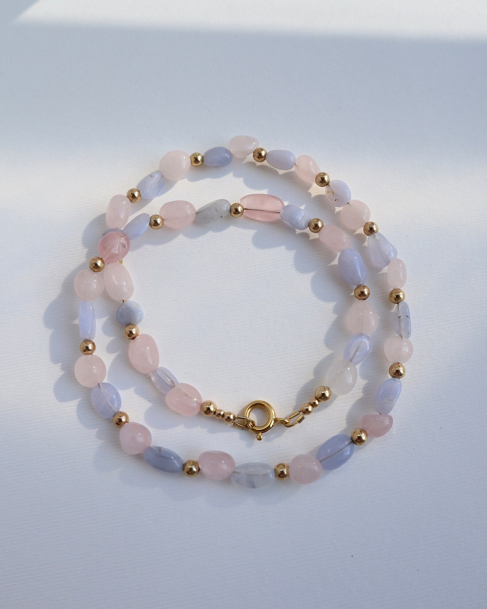 Rose Quartz & Blue Lace Agate Necklace | 14k Gold-Filled - Nalika Jewelry