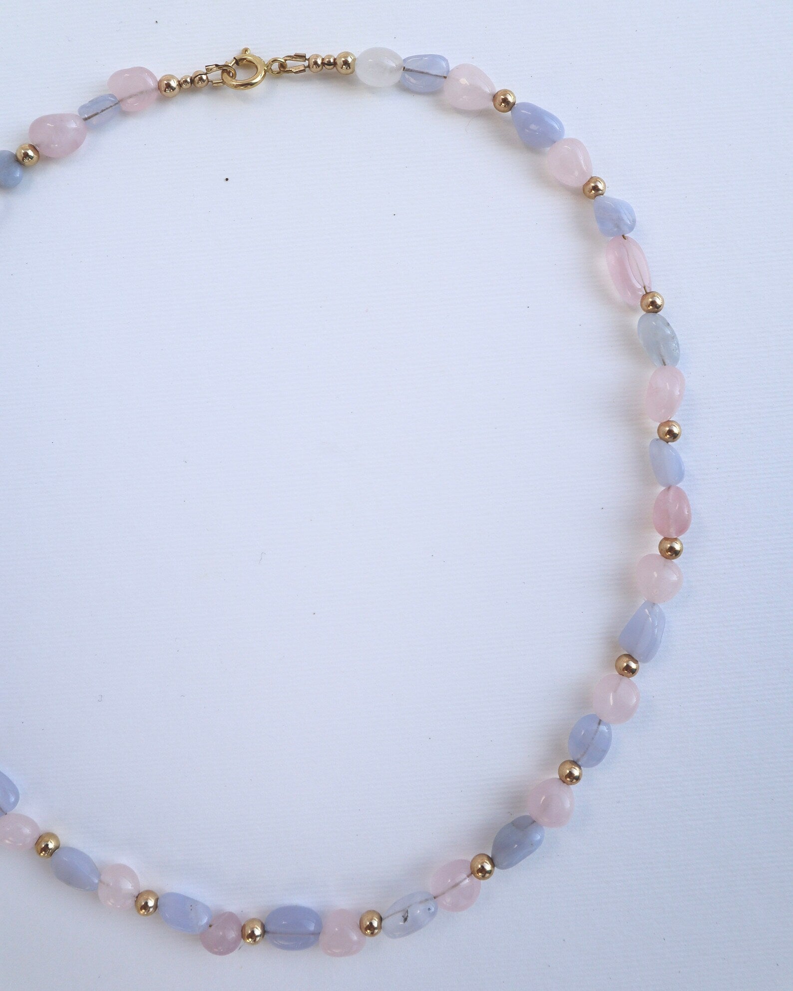 Vintage Gold Filled cheapest Pink Quartz Blue Lace Agate Cloisonne Necklace