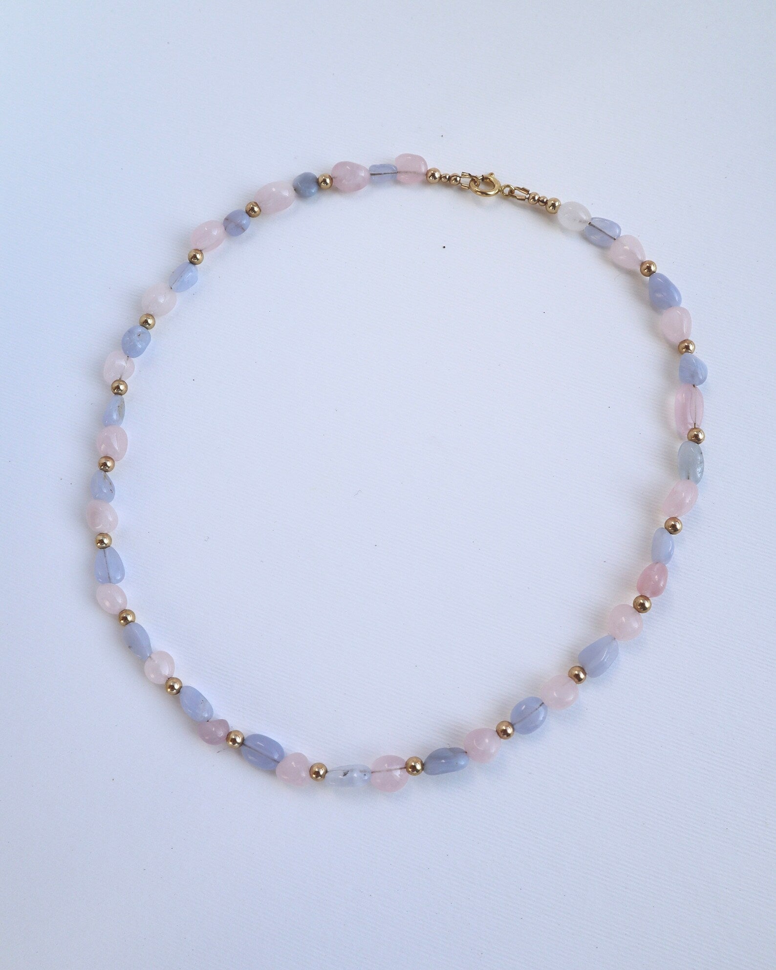 Rose Quartz & Blue Lace Agate Necklace | 14k Gold-Filled - Nalika Jewelry