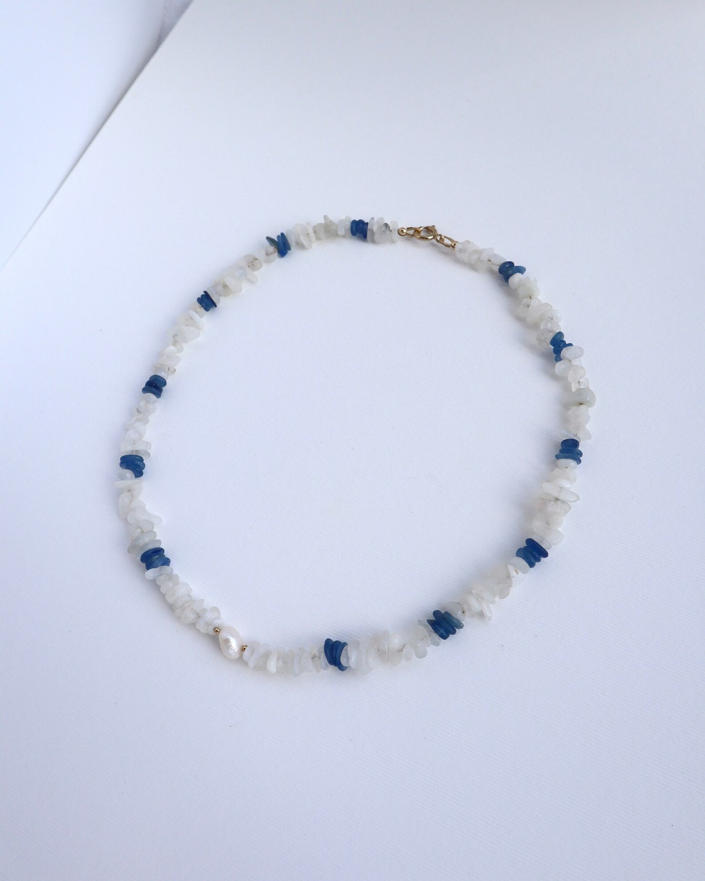 Blue Moonstone & Kyanite Necklace | Freshwater Pearl | 14k Gold-Filled - Nalika Jewelry