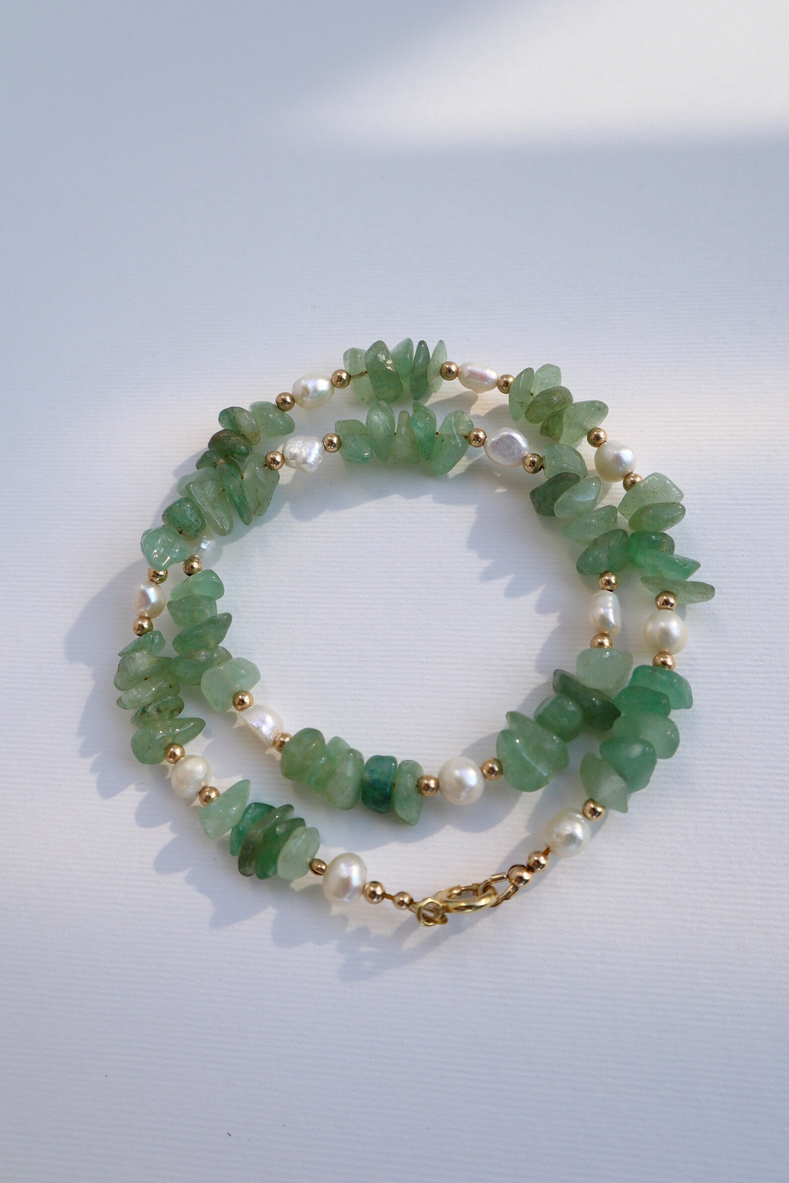 Green Aventurine Necklace | Freshwater Pearl | 14K Gold-Filled - Nalika Jewelry