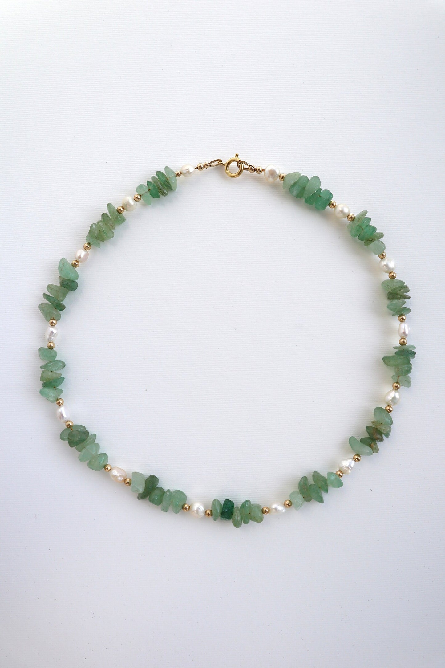 Green Aventurine Necklace | Freshwater Pearl | 14K Gold-Filled - Nalika Jewelry