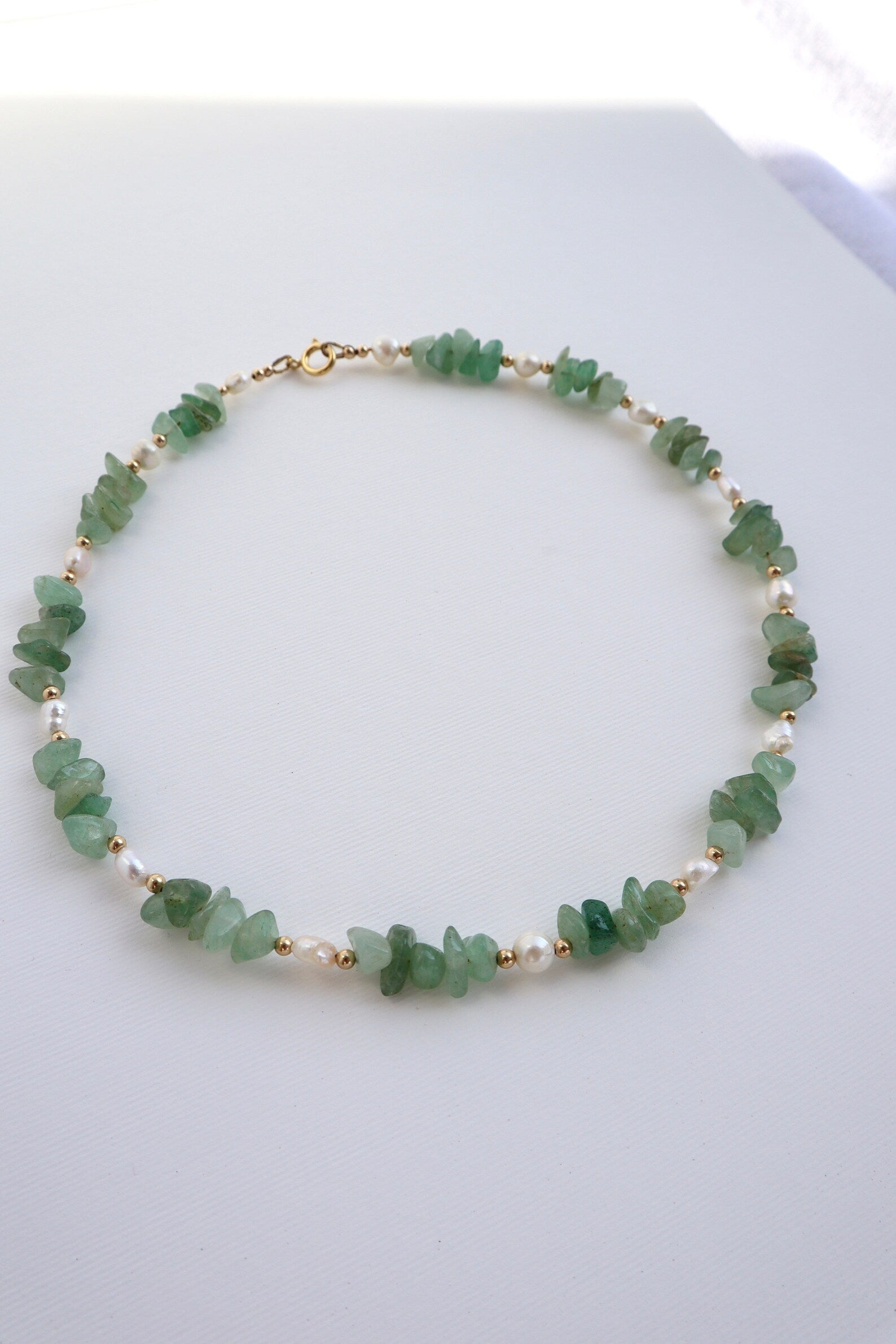 Green Aventurine Necklace | Freshwater Pearl | 14K Gold-Filled - Nalika Jewelry