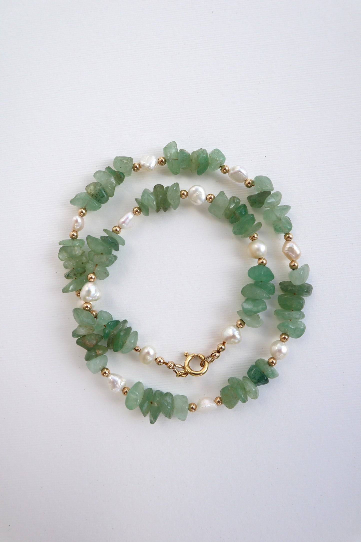 Green Aventurine Necklace | Freshwater Pearl | 14K Gold-Filled - Nalika Jewelry