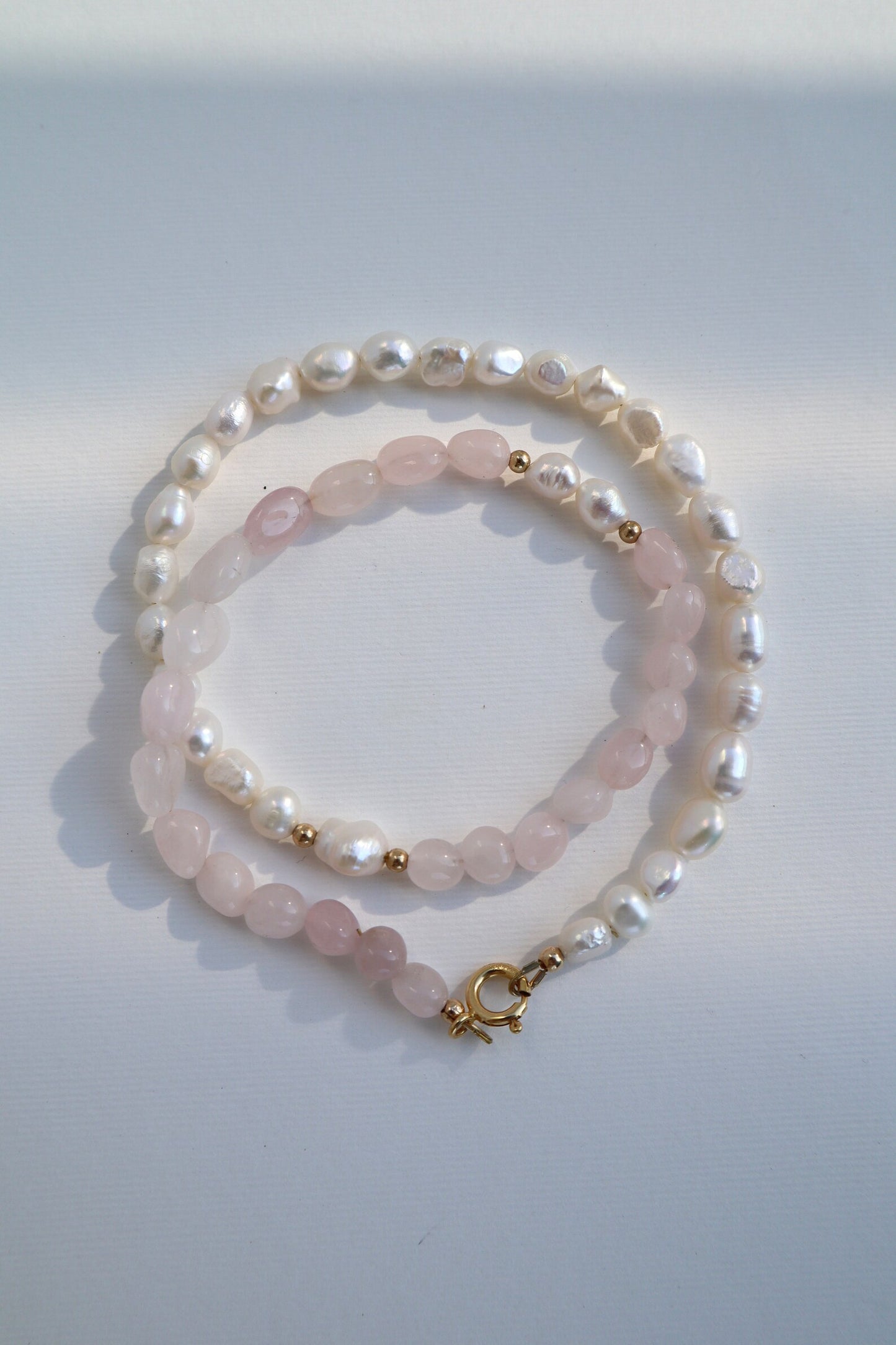 Rose Quartz Necklace | 14k Gold-Filled | Freshwater Pearl - Nalika Jewelry