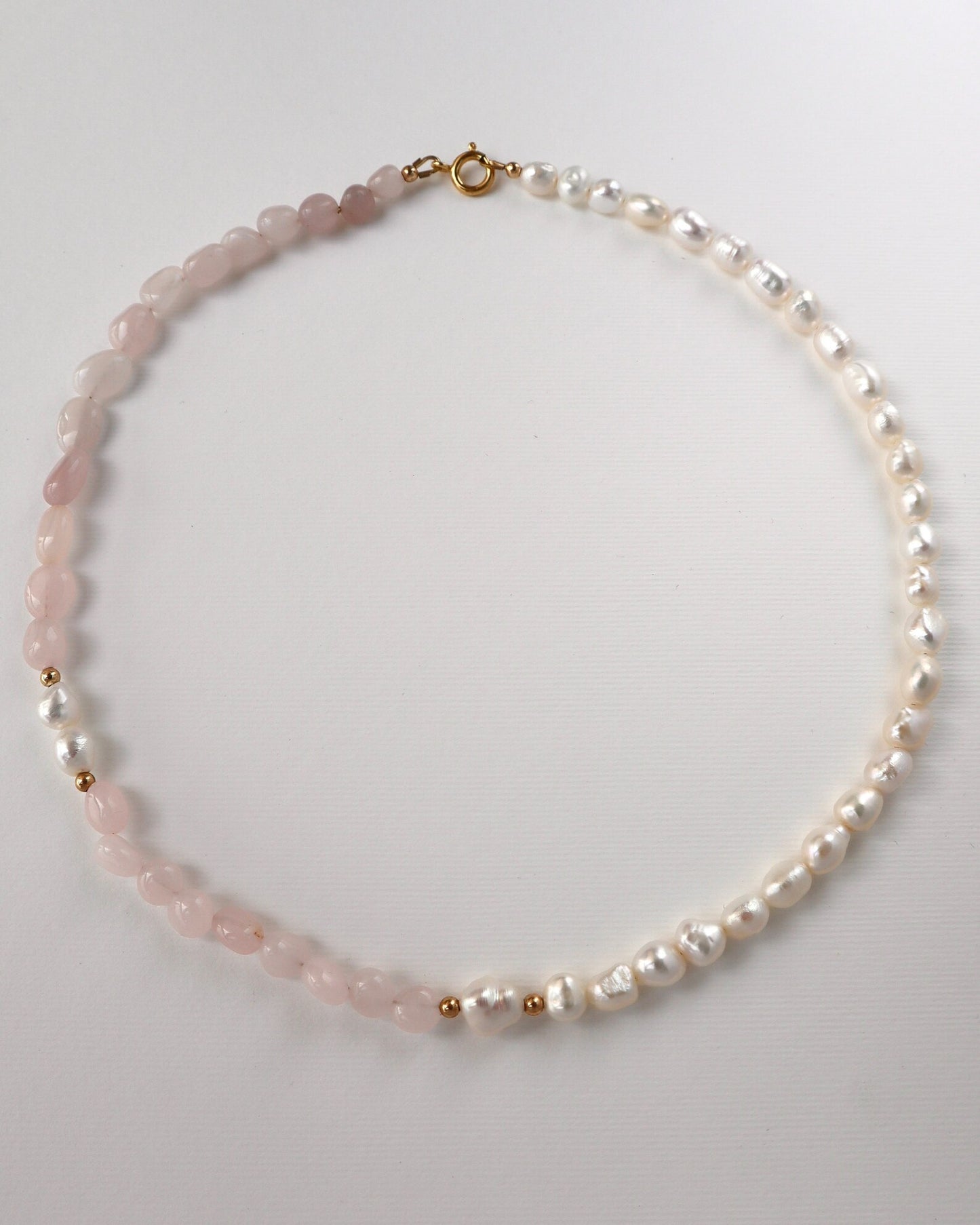 Rose Quartz Necklace | 14k Gold-Filled | Freshwater Pearl - Nalika Jewelry