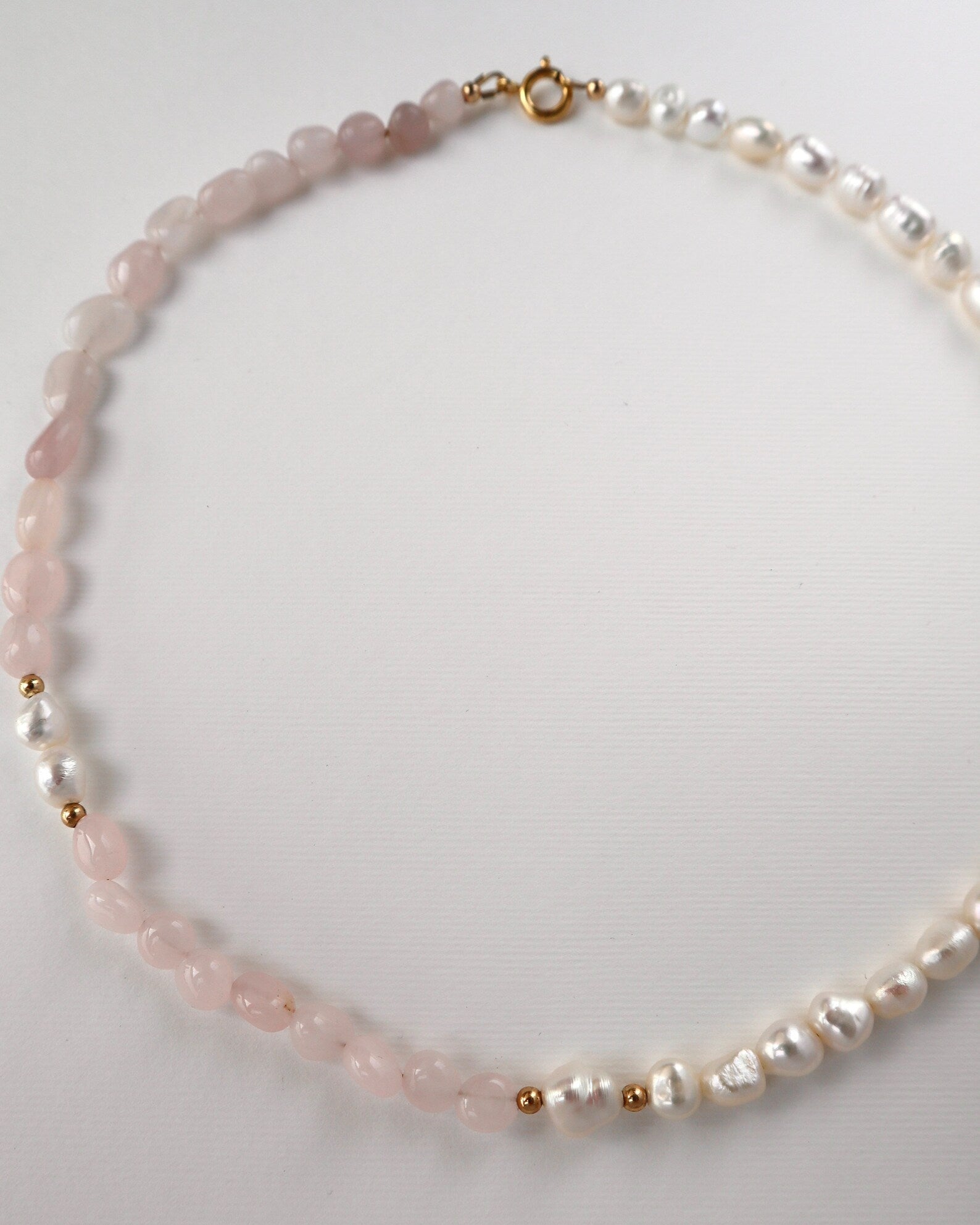 Rose Quartz Necklace | 14k Gold-Filled | Freshwater Pearl - Nalika Jewelry