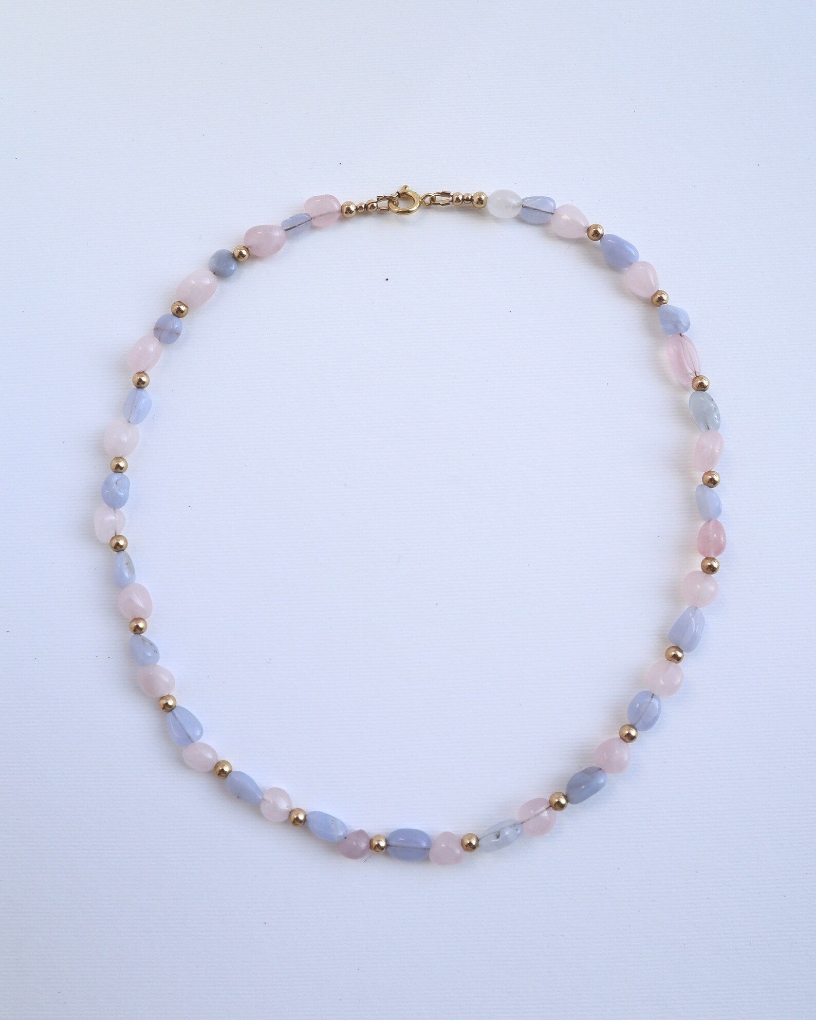 Rose Quartz & Blue Lace Agate Necklace | 14k Gold-Filled - Nalika Jewelry