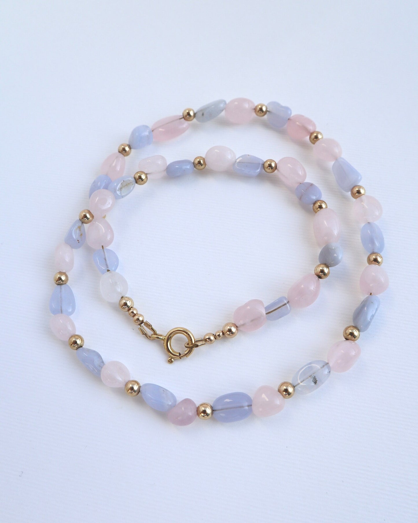 Rose Quartz & Blue Lace Agate Necklace | 14k Gold-Filled - Nalika Jewelry