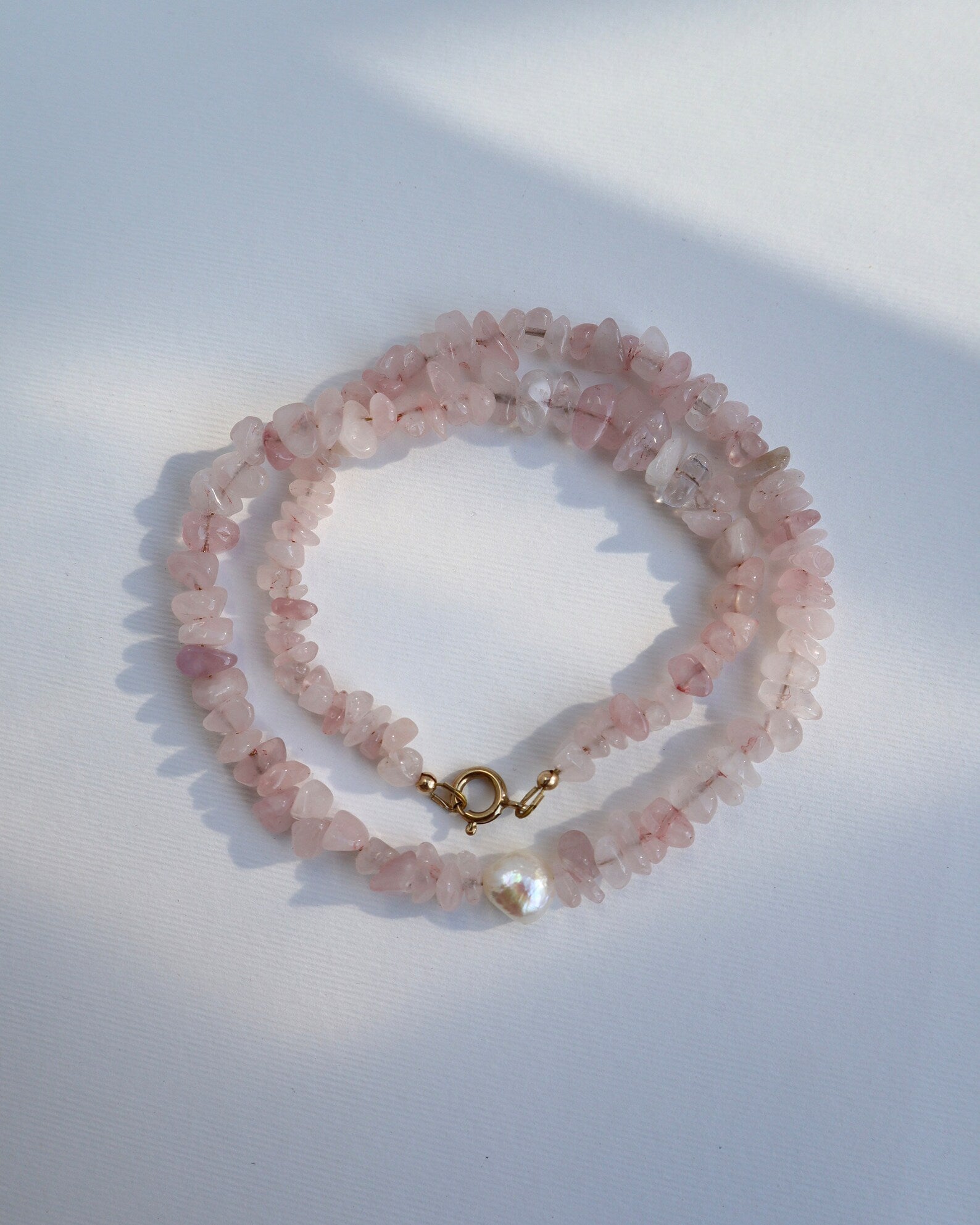 Rose Quartz Necklace | Freshwater Pearl | 14k Gold-Filled - Nalika Jewelry