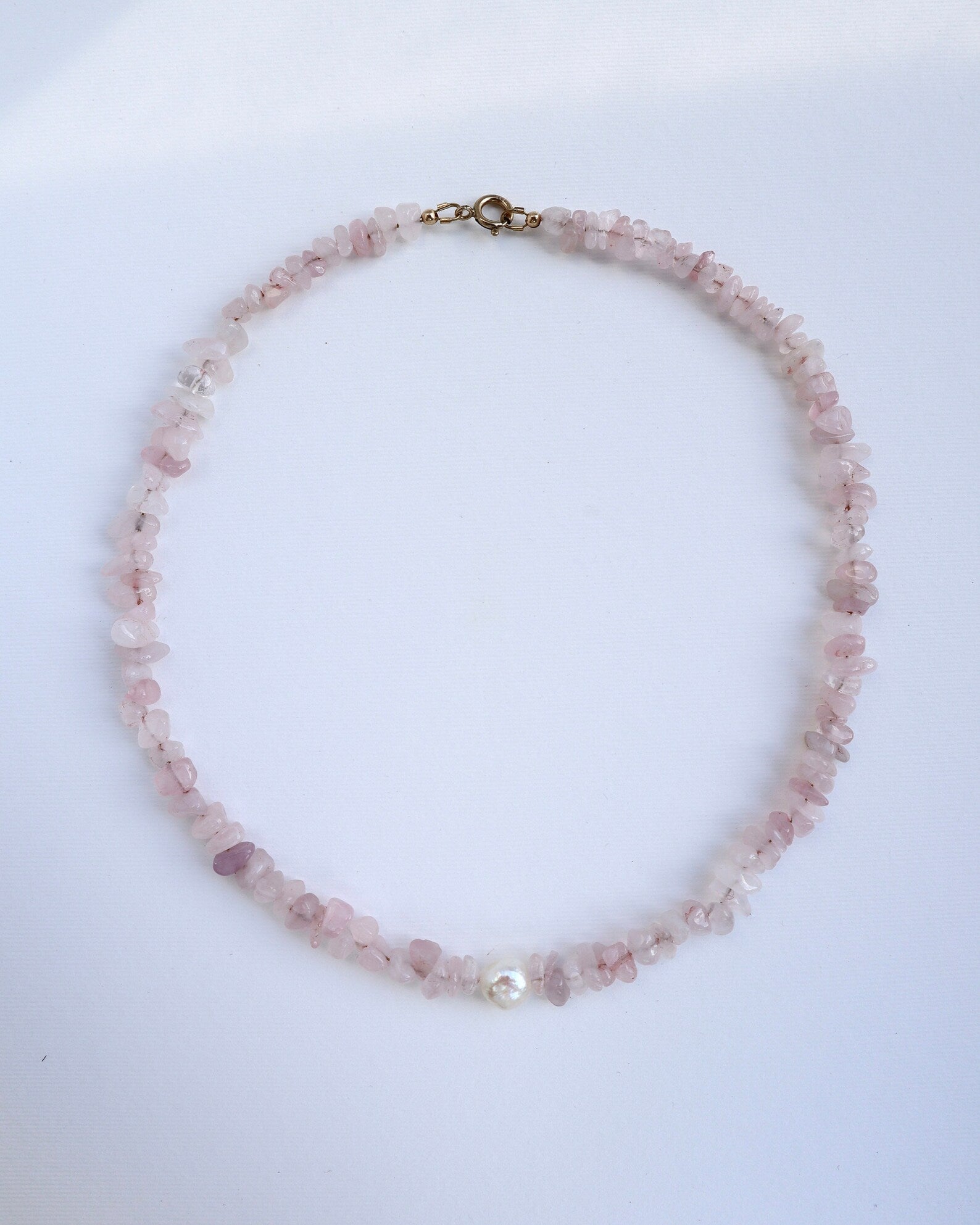 Rose Quartz Necklace | Freshwater Pearl | 14k Gold-Filled - Nalika Jewelry