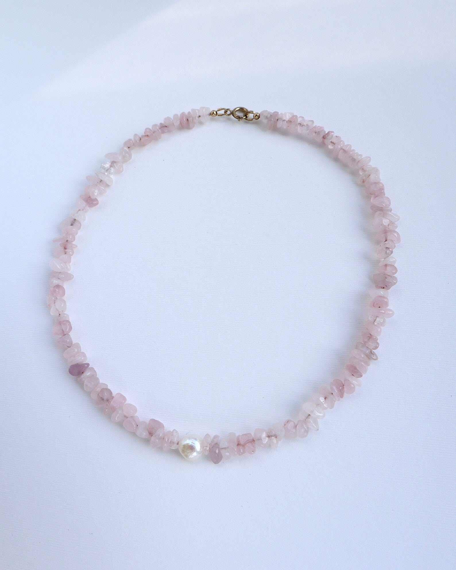 Rose Quartz Necklace | Freshwater Pearl | 14k Gold-Filled - Nalika Jewelry