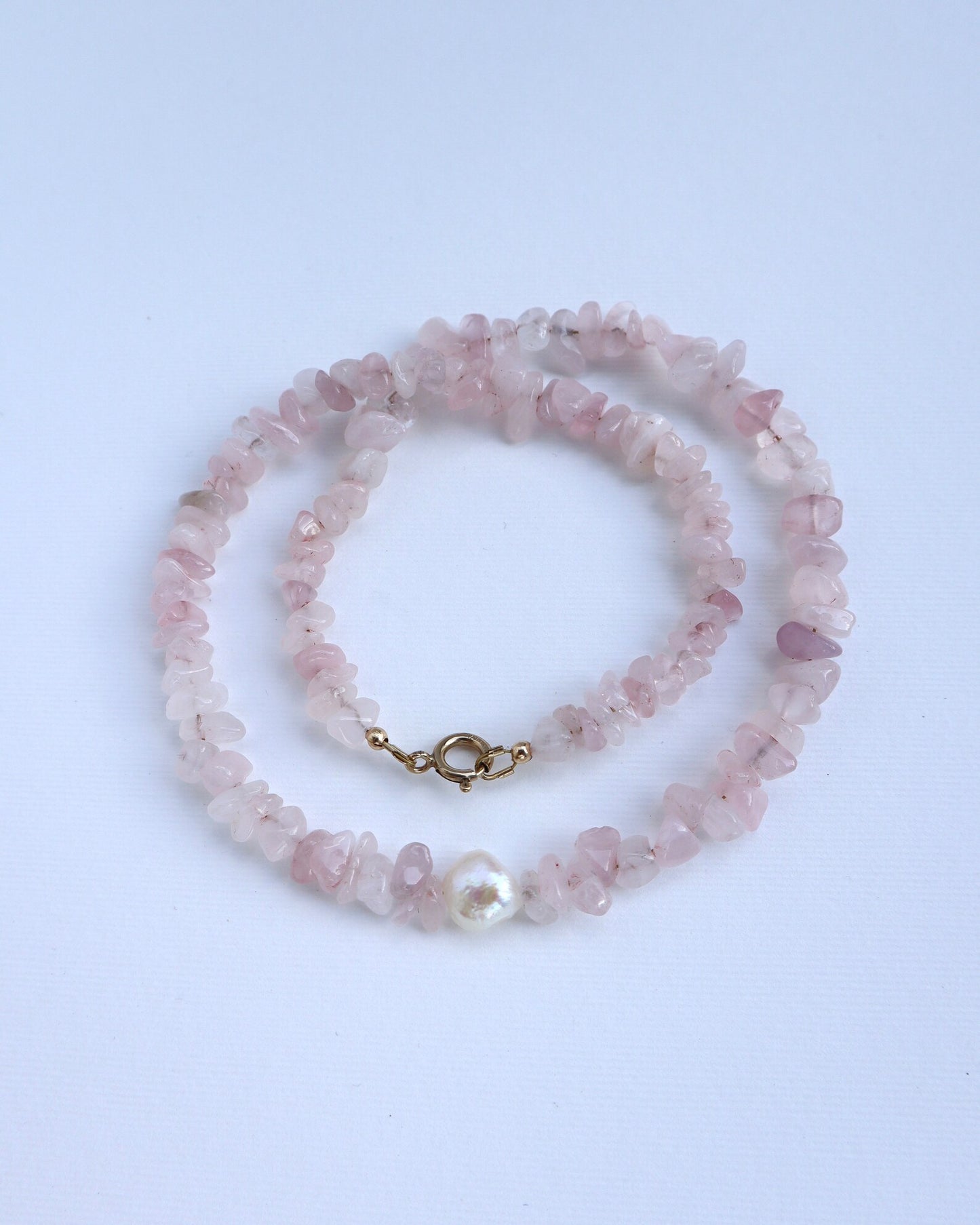 Rose Quartz Necklace | Freshwater Pearl | 14k Gold-Filled - Nalika Jewelry