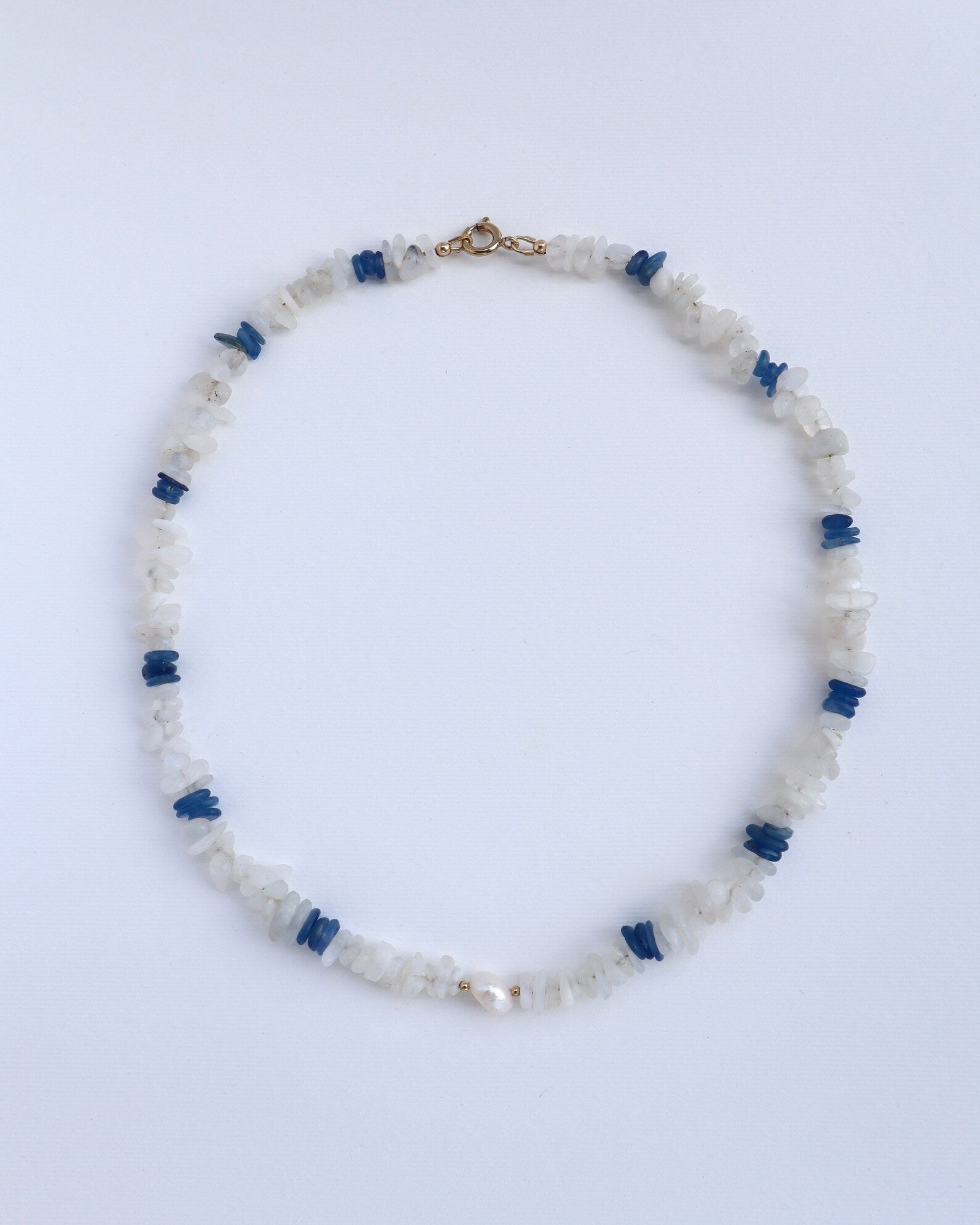 Blue Moonstone & Kyanite Necklace | Freshwater Pearl | 14k Gold-Filled - Nalika Jewelry