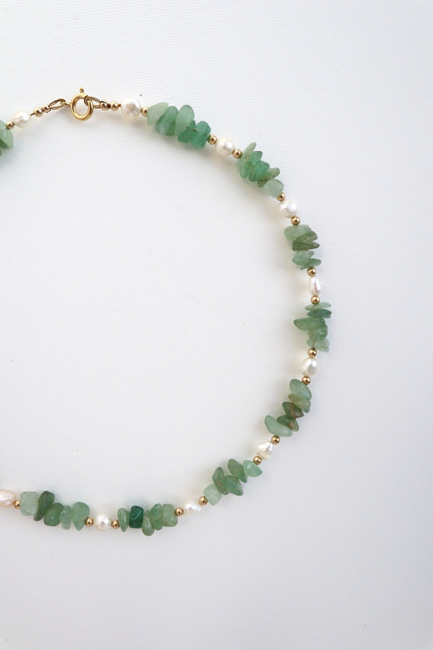 Green Aventurine Necklace | Freshwater Pearl | 14K Gold-Filled - Nalika Jewelry