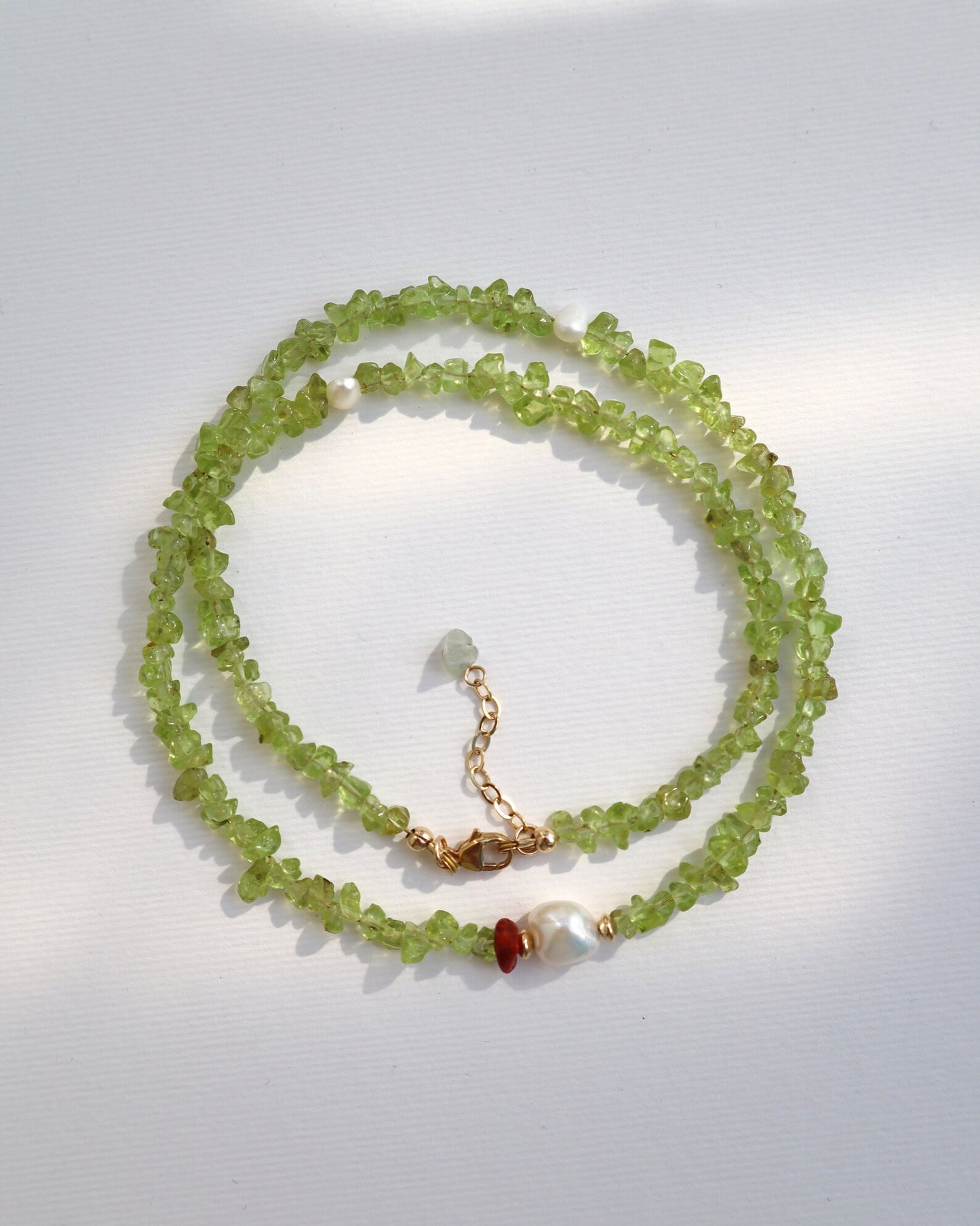 Peridot Necklace | Freshwater Pearl | Red Agate | 14k Gold-Filled - Nalika Jewelry