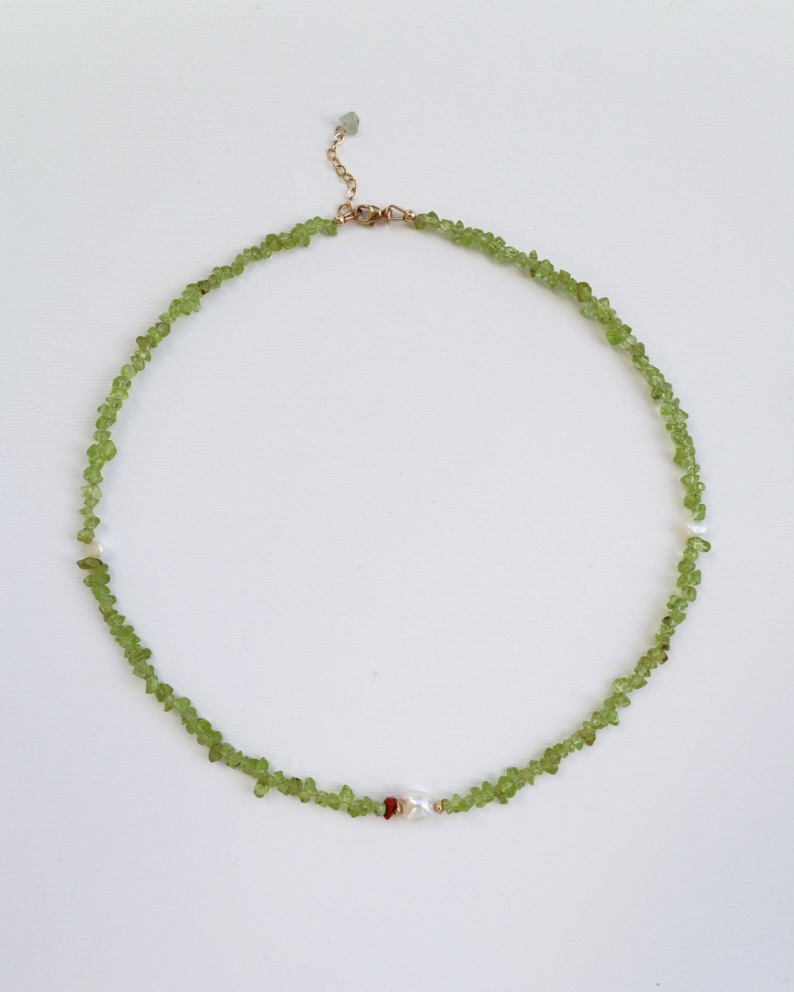 Peridot Necklace | Freshwater Pearl | Red Agate | 14k Gold-Filled - Nalika Jewelry