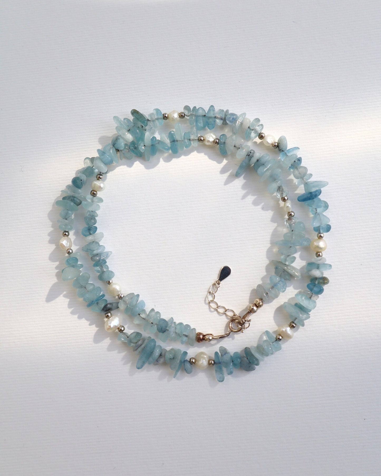 Aquamarine Necklace | Freshwater Pearls | 925 Sterling Silver - Nalika Jewelry