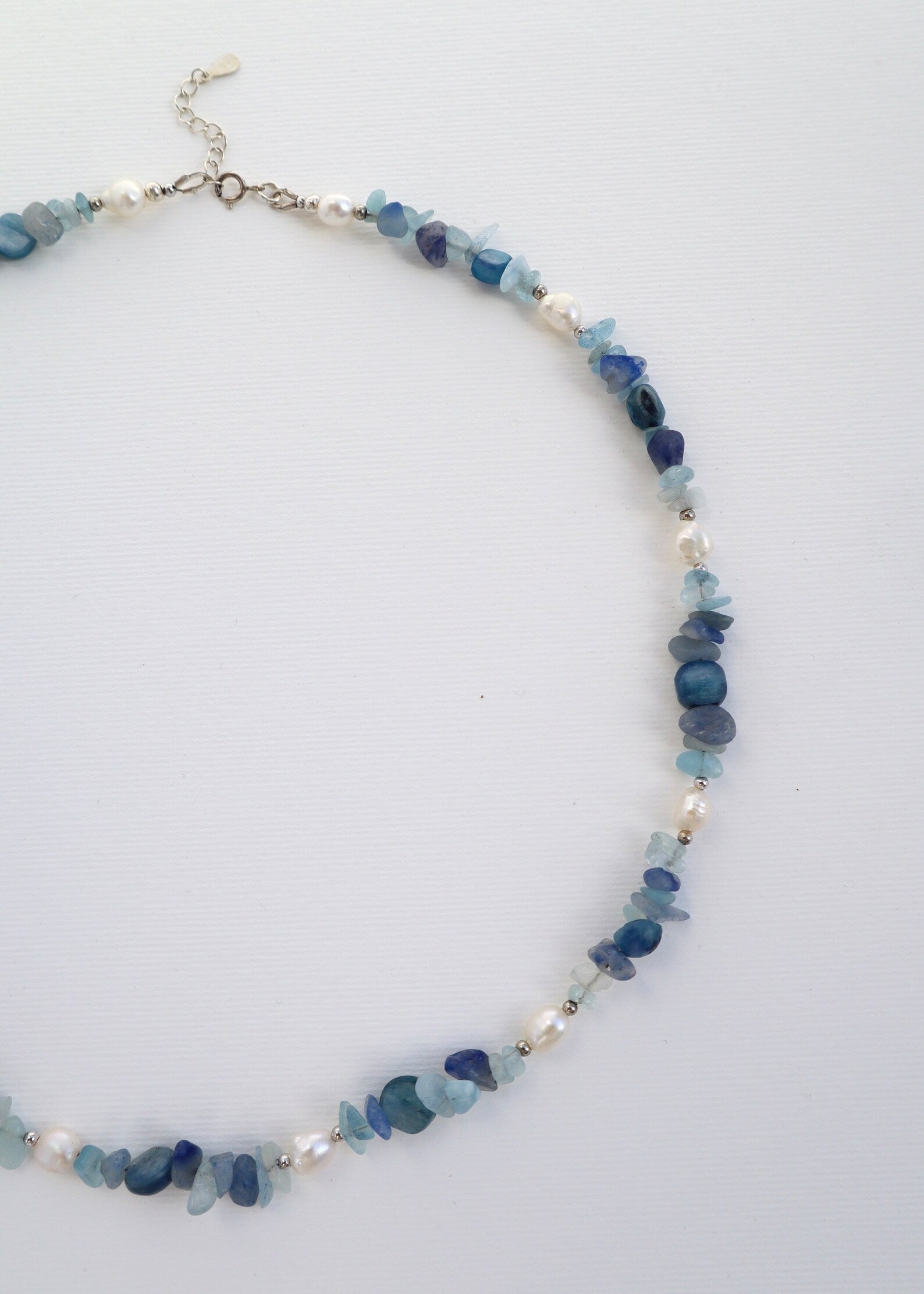 Aquamarine & Kyanite Necklace | Freshwater Pearls | 925 Sterling Silver - Nalika Jewelry