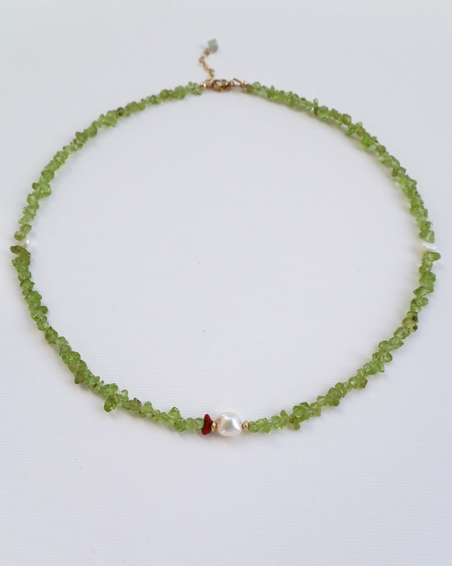 Peridot Necklace | Freshwater Pearl | Red Agate | 14k Gold-Filled - Nalika Jewelry