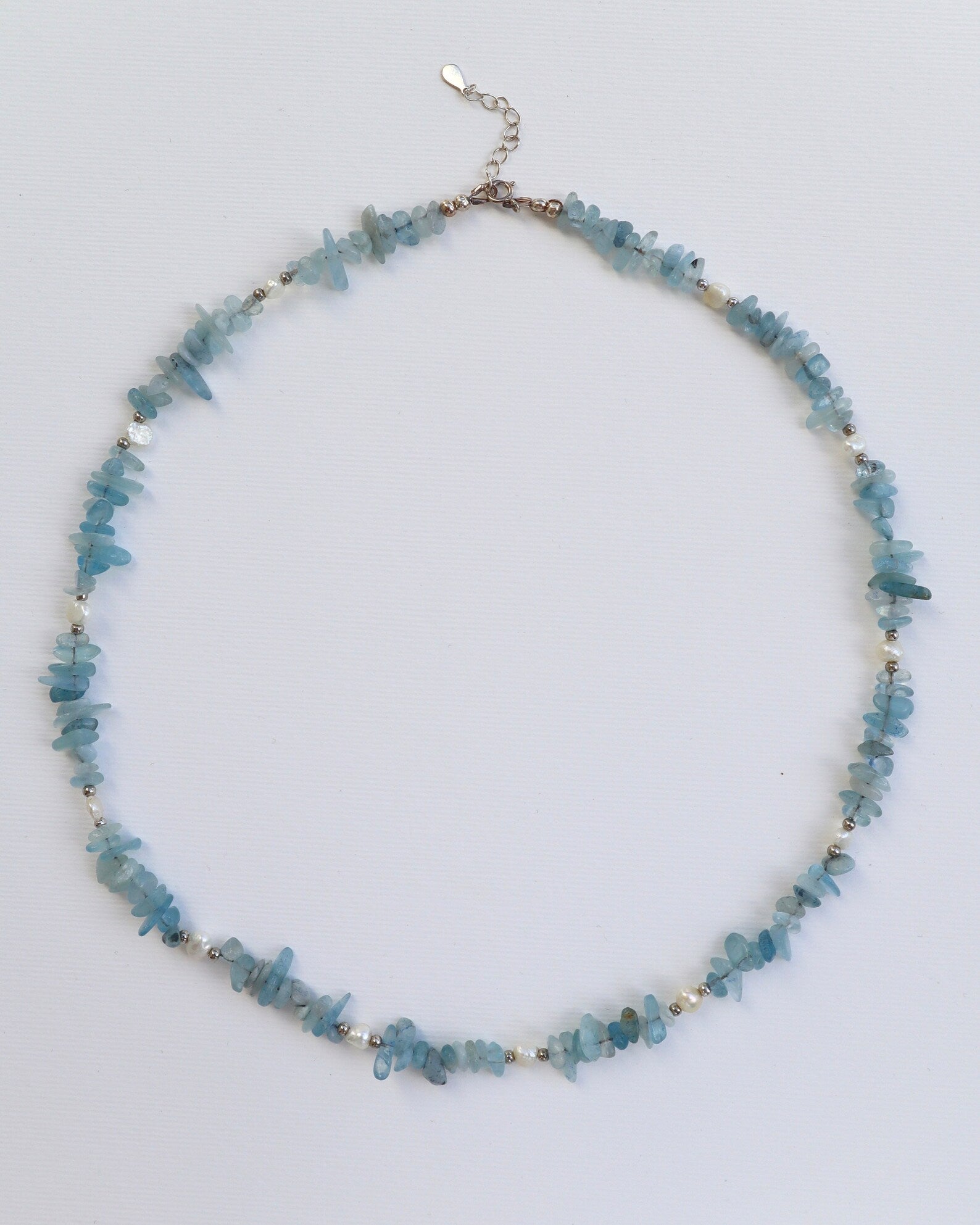 Aquamarine Necklace | Freshwater Pearls | 925 Sterling Silver - Nalika Jewelry