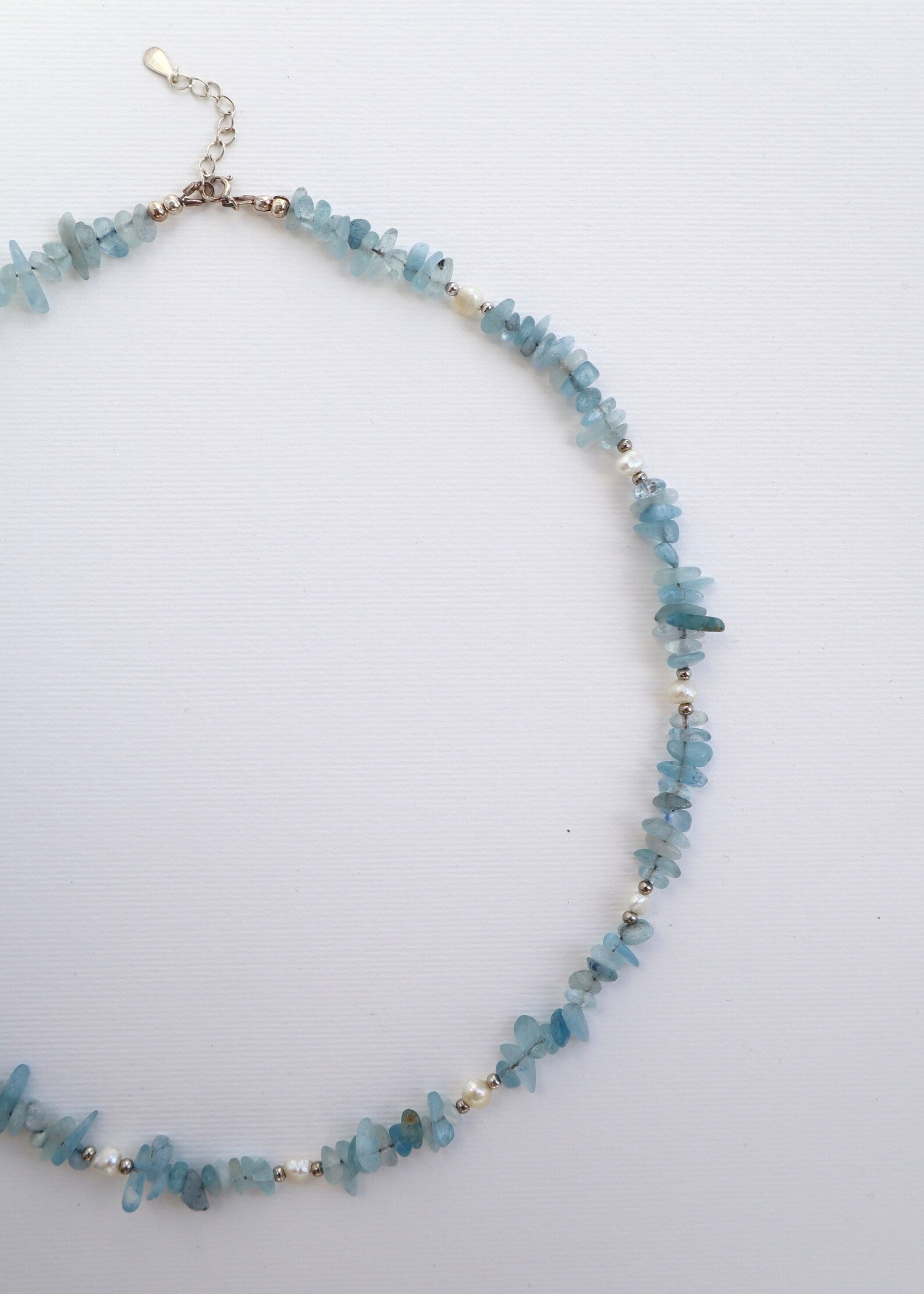 Aquamarine Necklace | Freshwater Pearls | 925 Sterling Silver - Nalika Jewelry