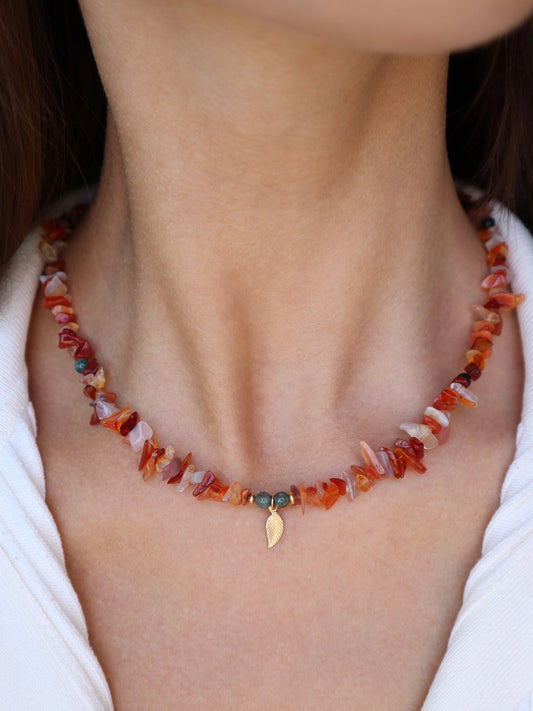 Red Agate & Indian Agate Necklace | 14k Gold-Filled - Nalika Jewelry